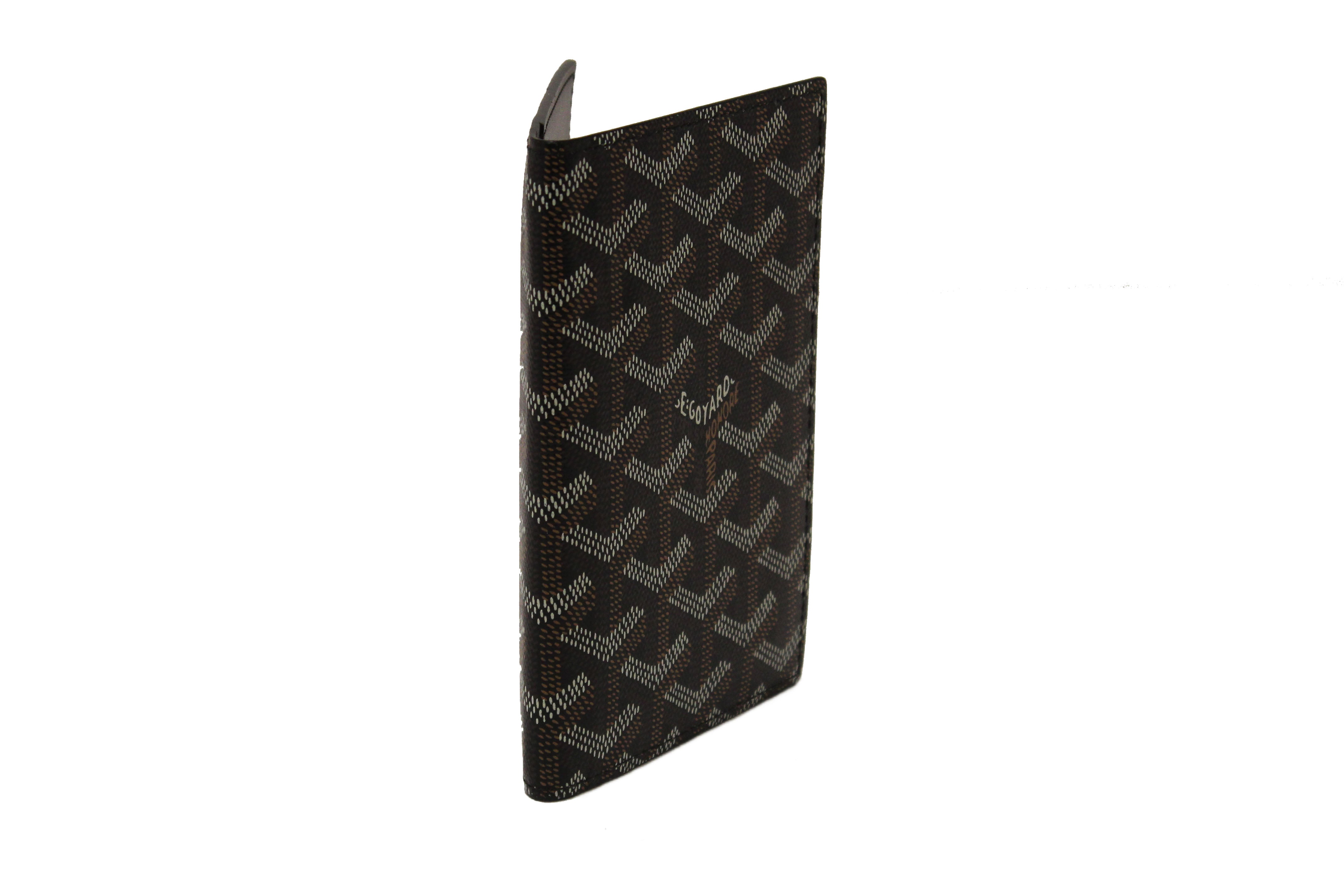 Authentic Goyard Black Goyardine Coated Canvas Passport Cover
