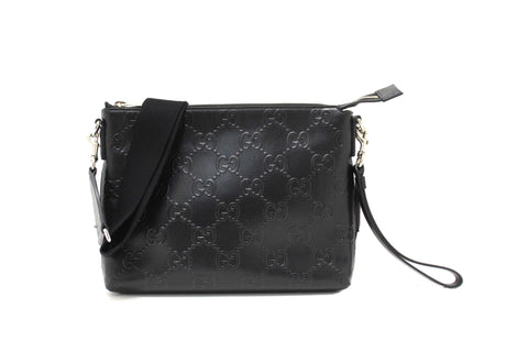 Authentic Gucci Black Perforated Embossed GG Leather Medium Crossbody Bag