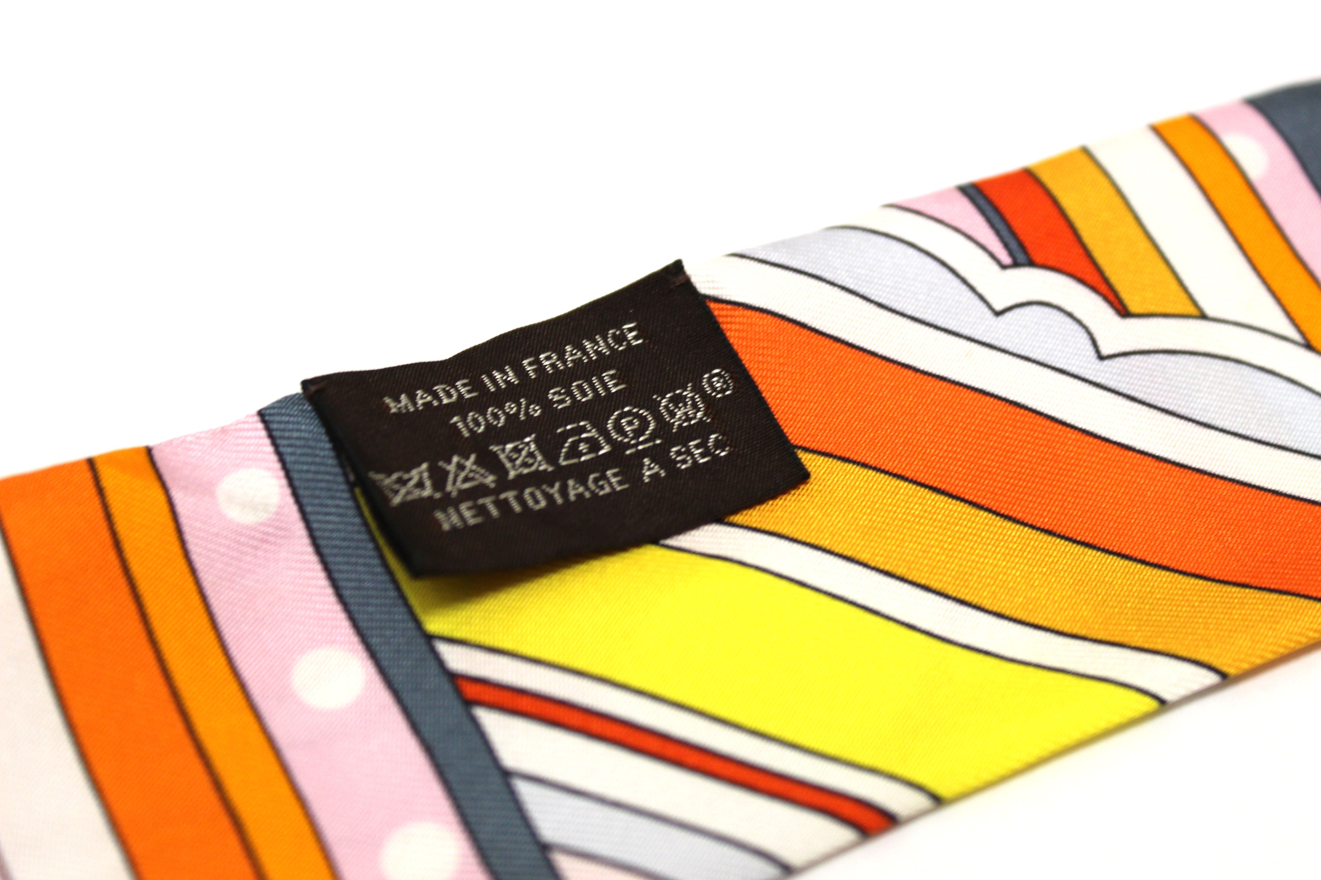 Authentic Hermes Orange Rose Silk Faubourg Rainbow Twilly Bandeau Scarf