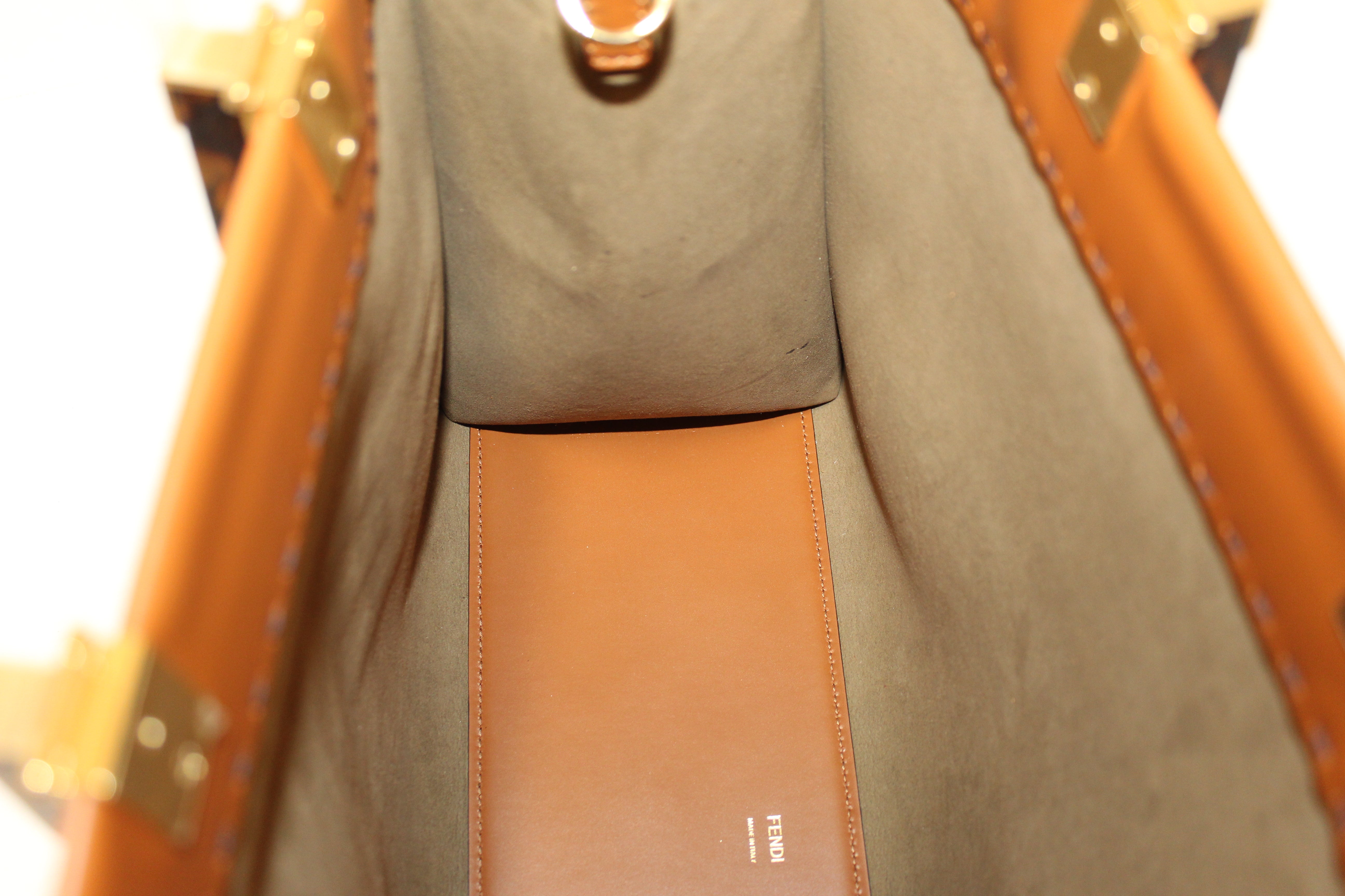 Authentic Fendi Brown Calfskin Leather Roma Sunshine Medium Tote Bag