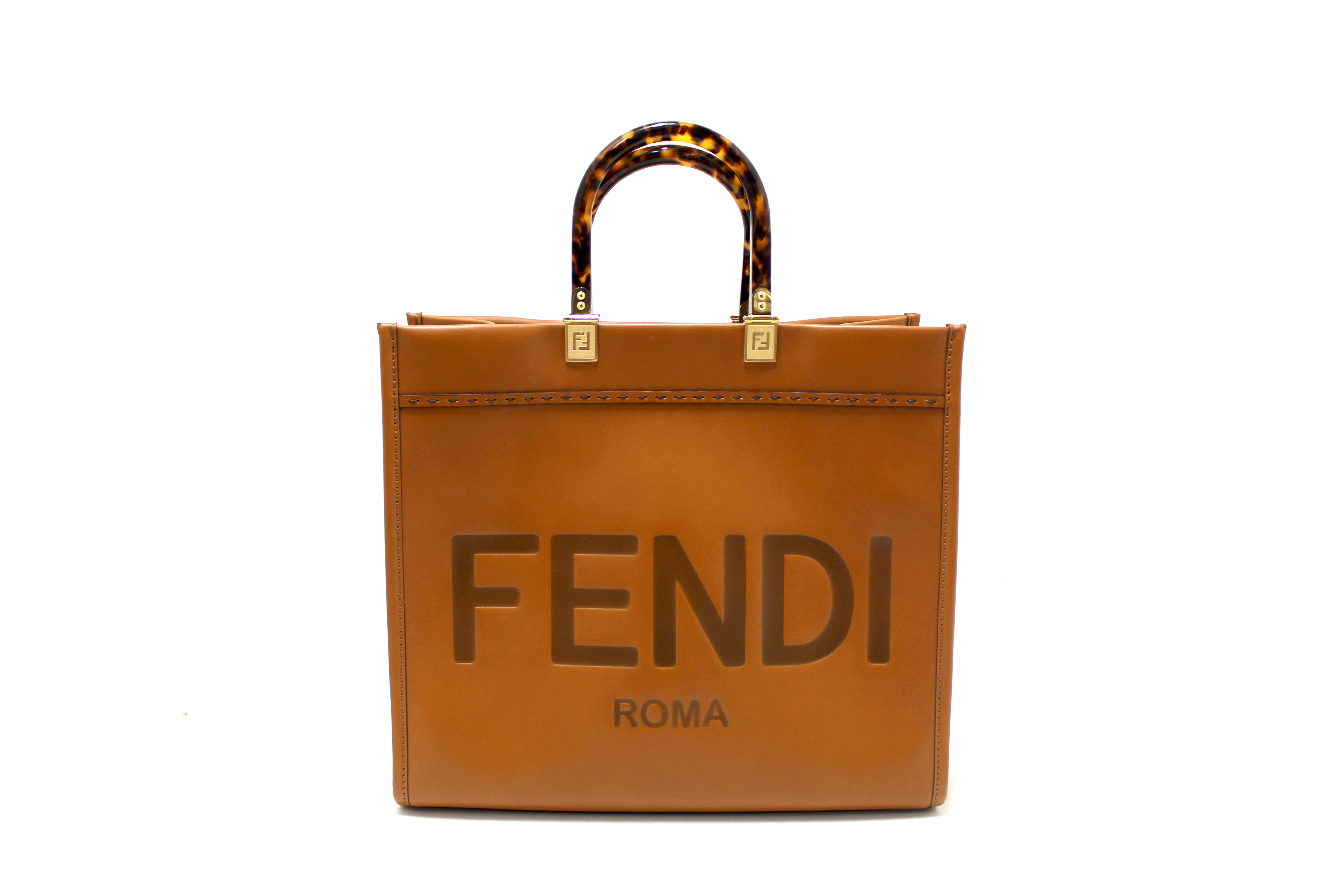 Authentic Fendi Brown Calfskin Leather Roma Sunshine Medium Tote Authentic Fendi Brown Calfskin Leather Roma Sunshine Medium Tote