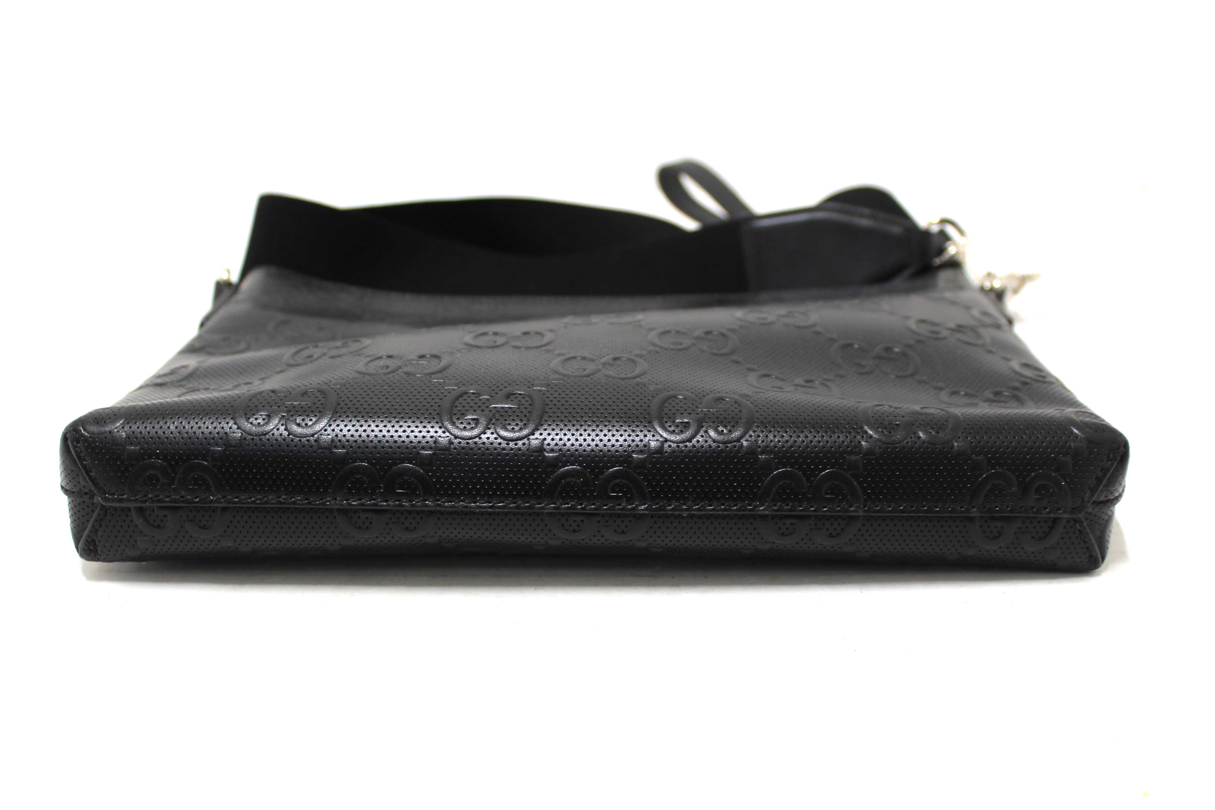 Authentic Gucci Black Perforated Embossed GG Leather Medium Crossbody Bag