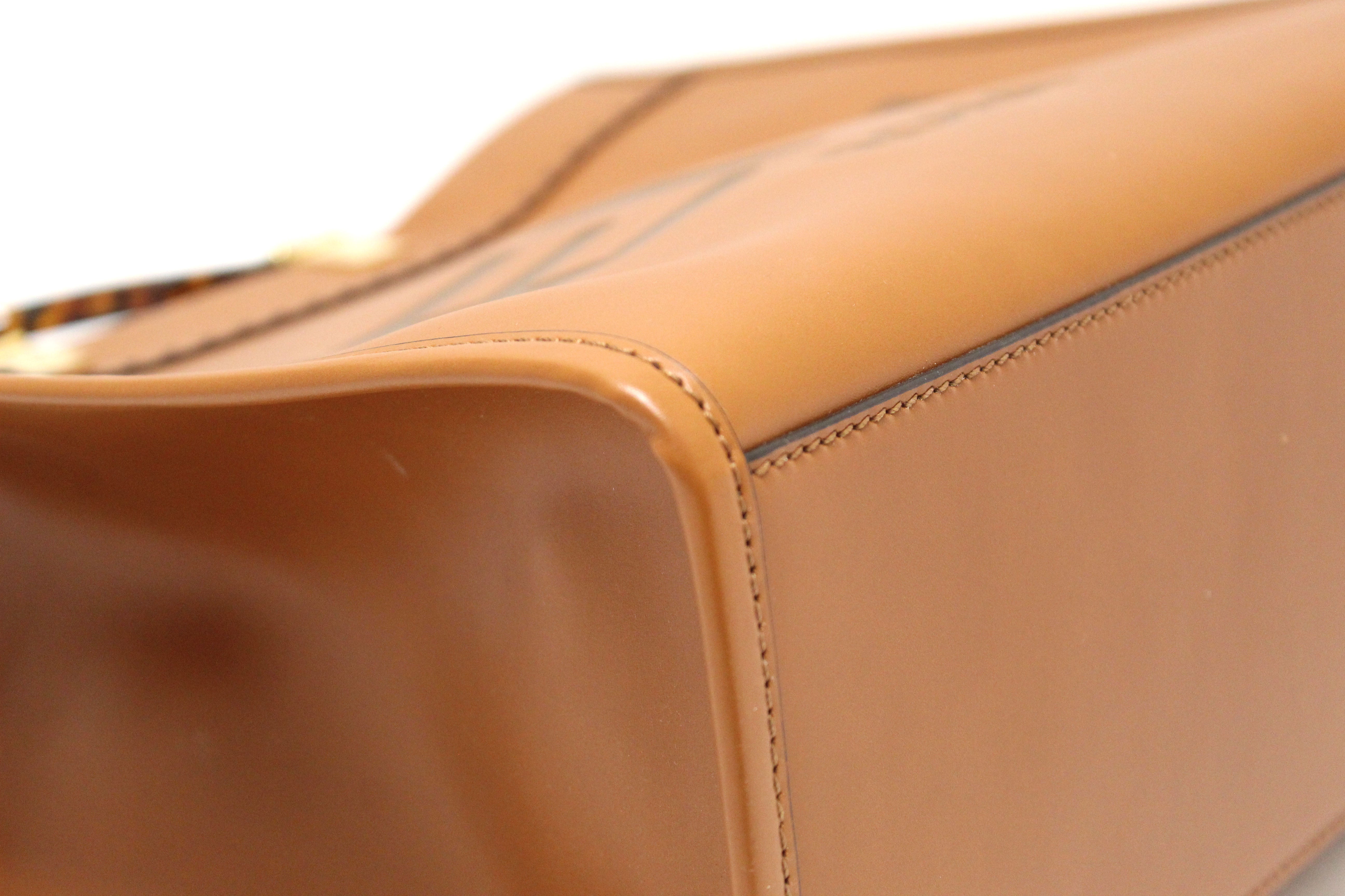 Authentic Fendi Brown Calfskin Leather Roma Sunshine Medium Tote Bag