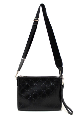 Authentic Gucci Black Perforated Embossed GG Leather Medium Crossbody Bag