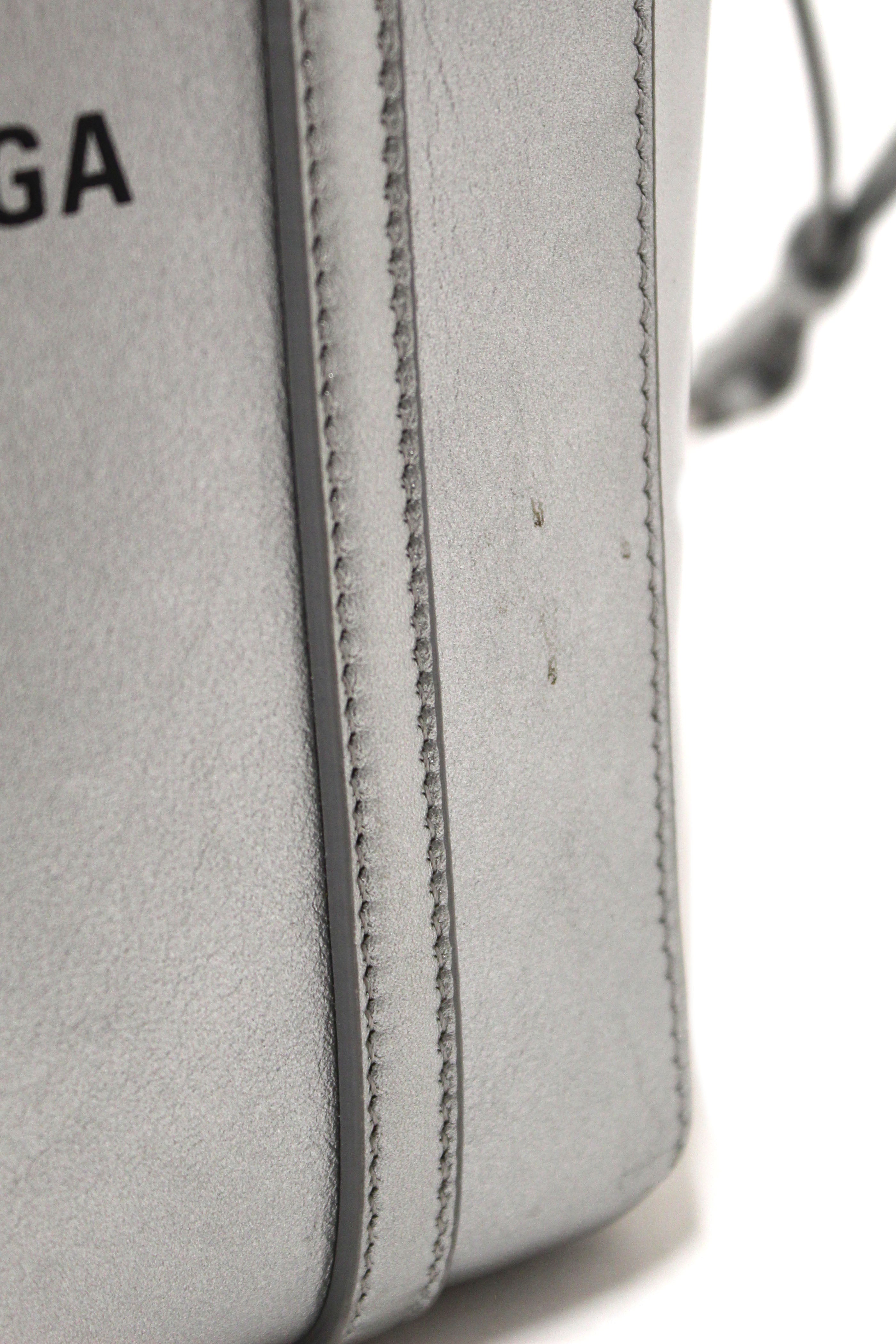 Authentic Balenciaga Silver Calfskin Leather Everyday XXS Tote Crossbody Bag