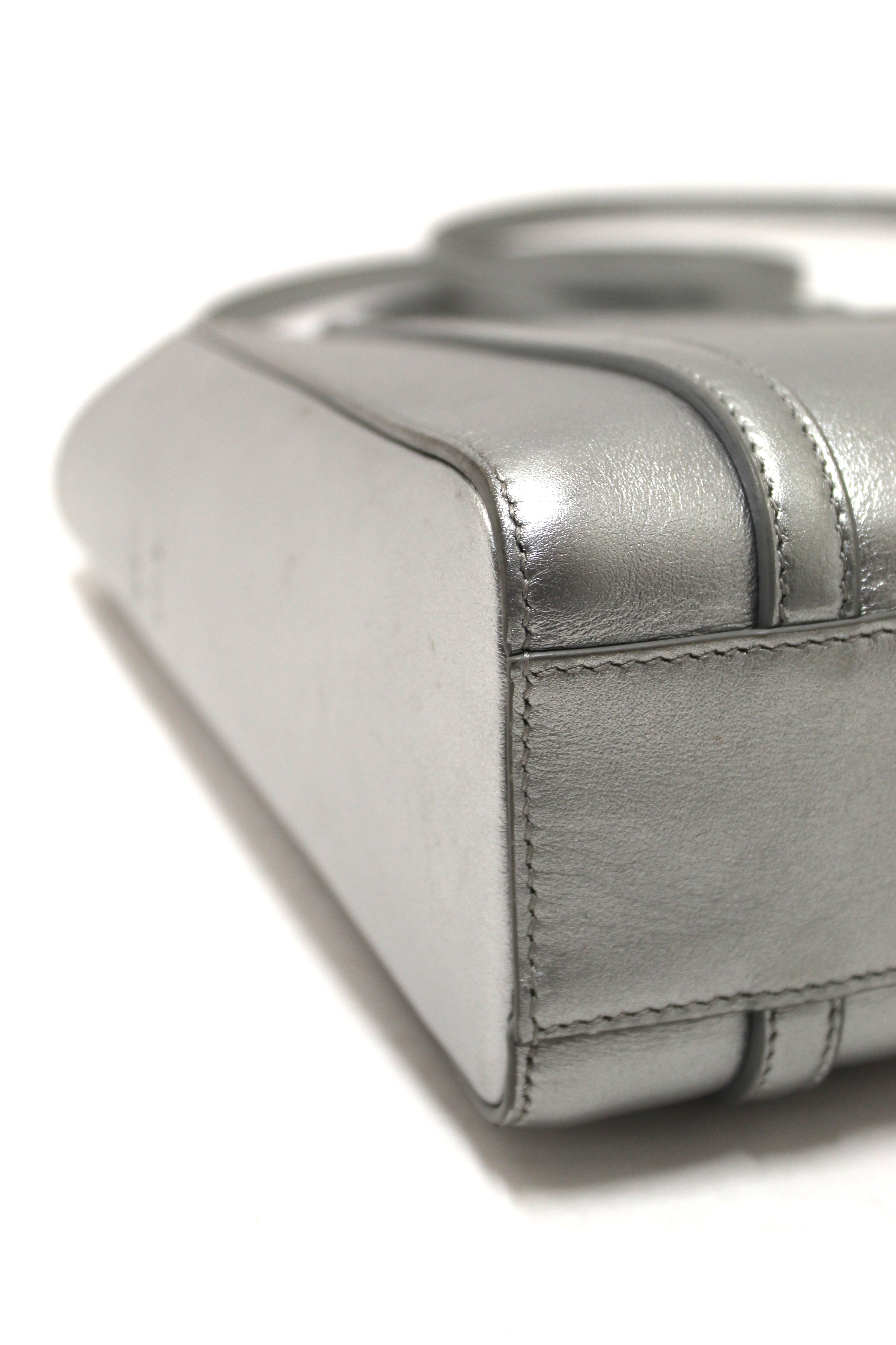 Authentic Balenciaga Silver Calfskin Leather Everyday XXS Tote Crossbody Bag