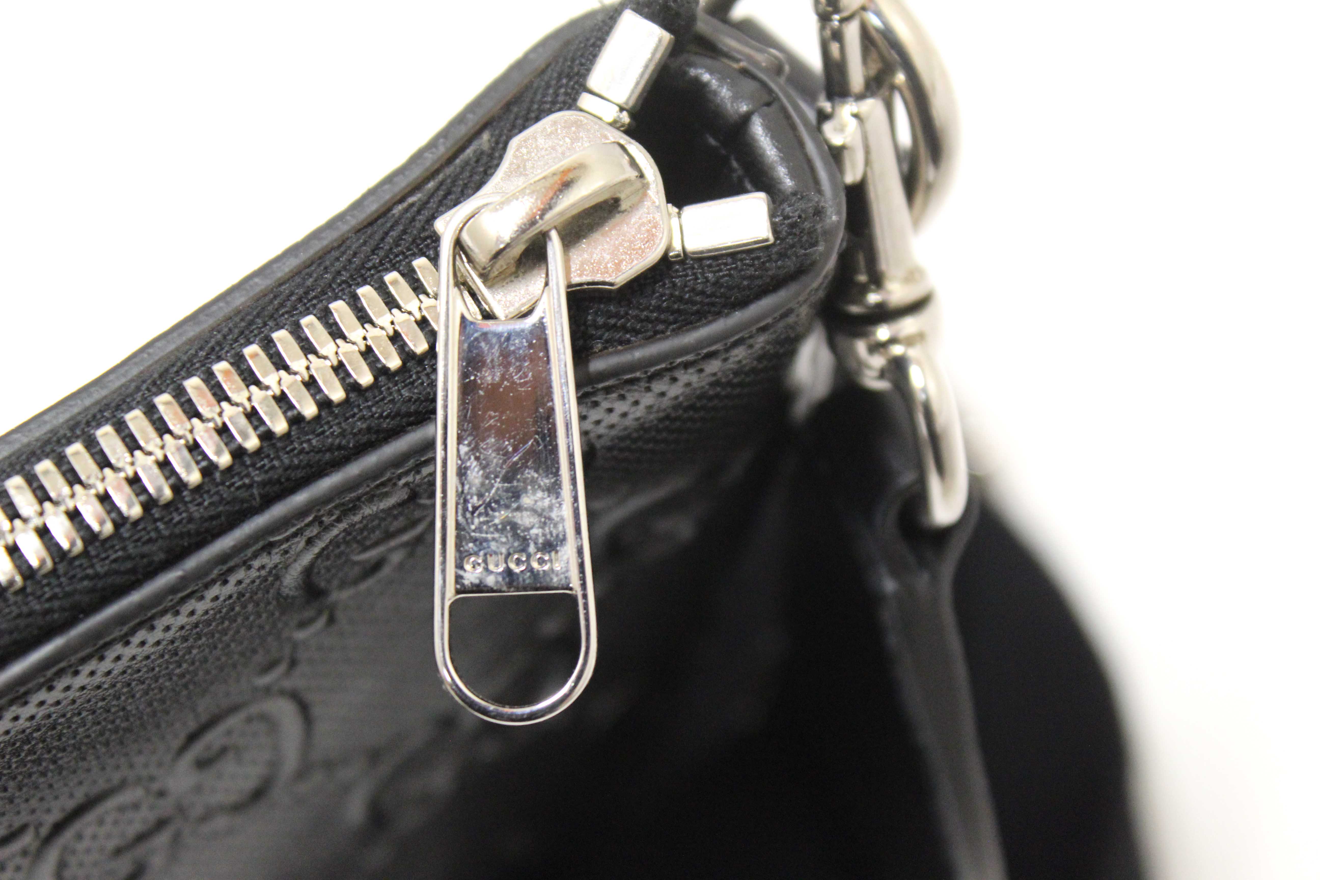 Authentic Gucci Black Perforated Embossed GG Leather Medium Crossbody Bag