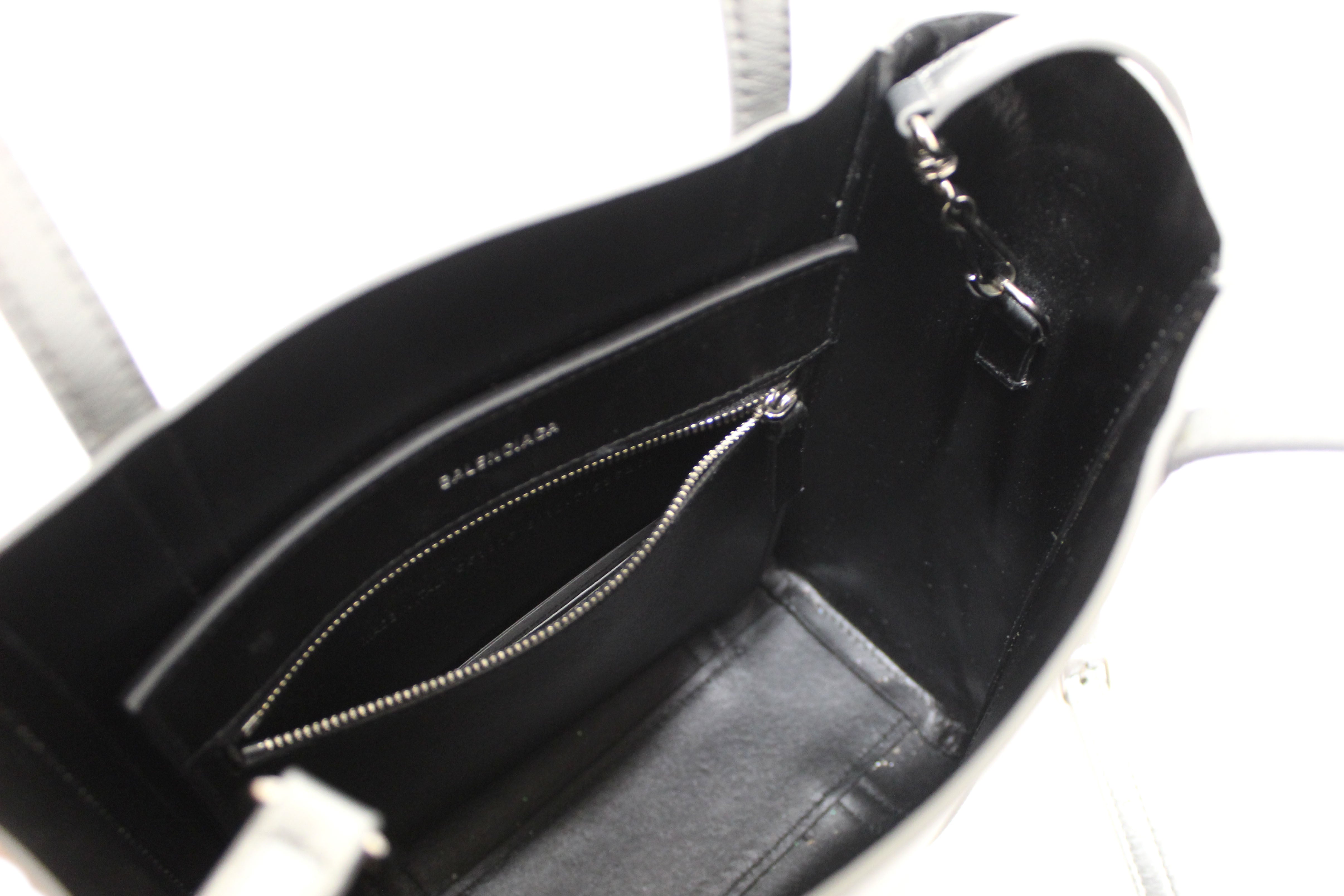Authentic Balenciaga Silver Calfskin Leather Everyday XXS Tote Crossbody Bag