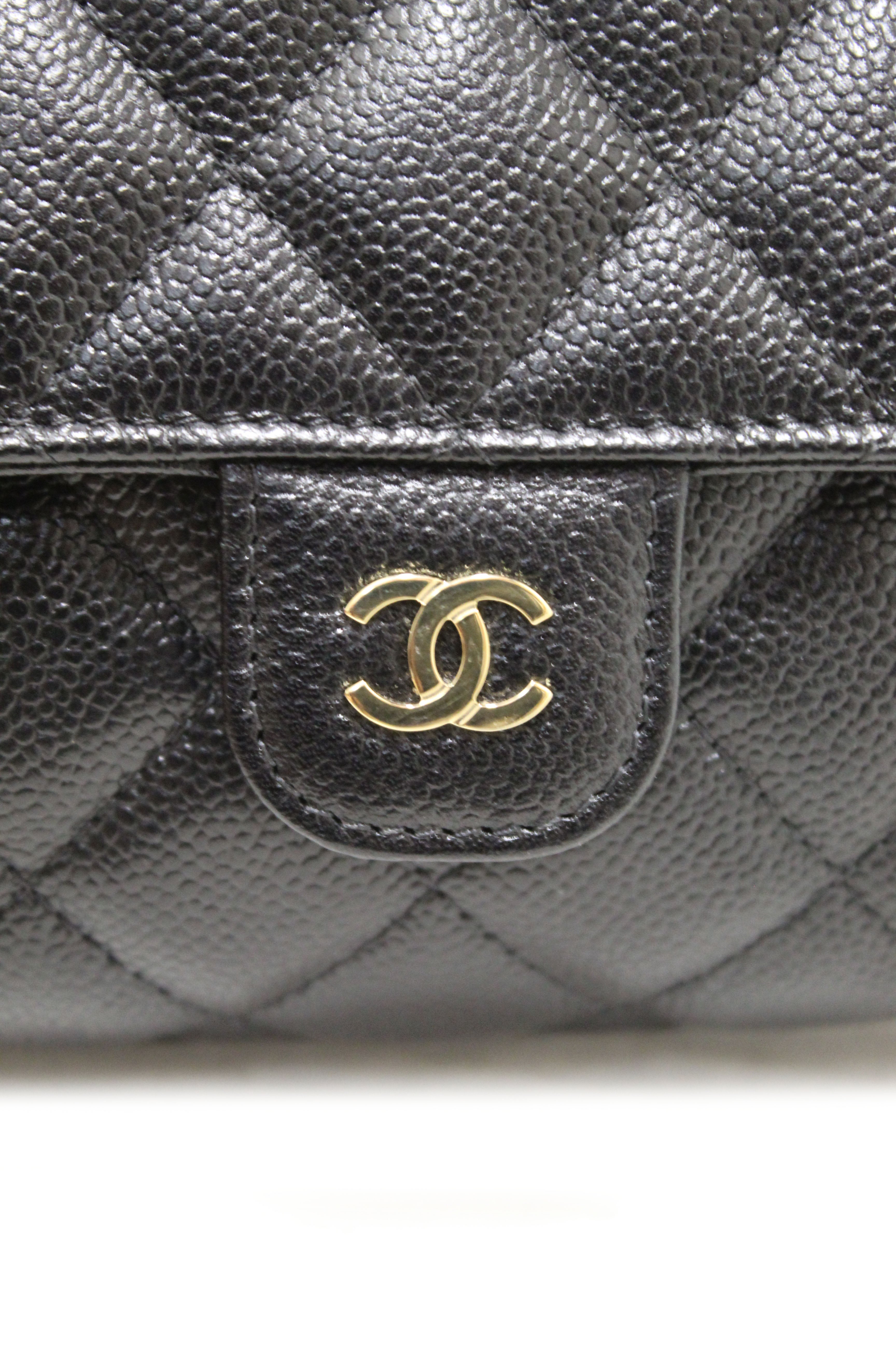 Authentic Chanel Black Caviar Quilted Leather Phone Bag On Chain Crossbody Bag