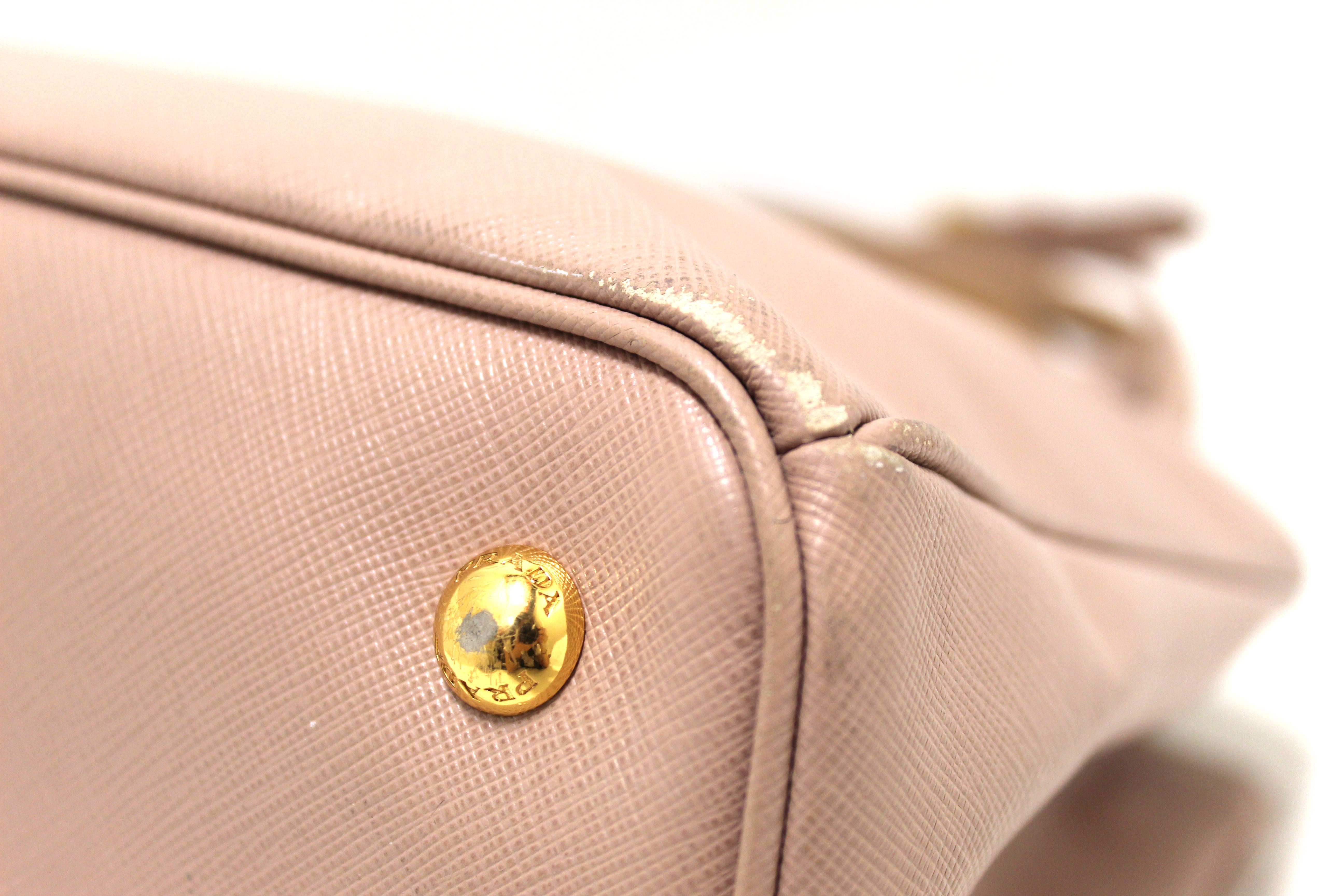 Prada Pink Saffiano Lux Leather Small Double Zip Galleria Tote at