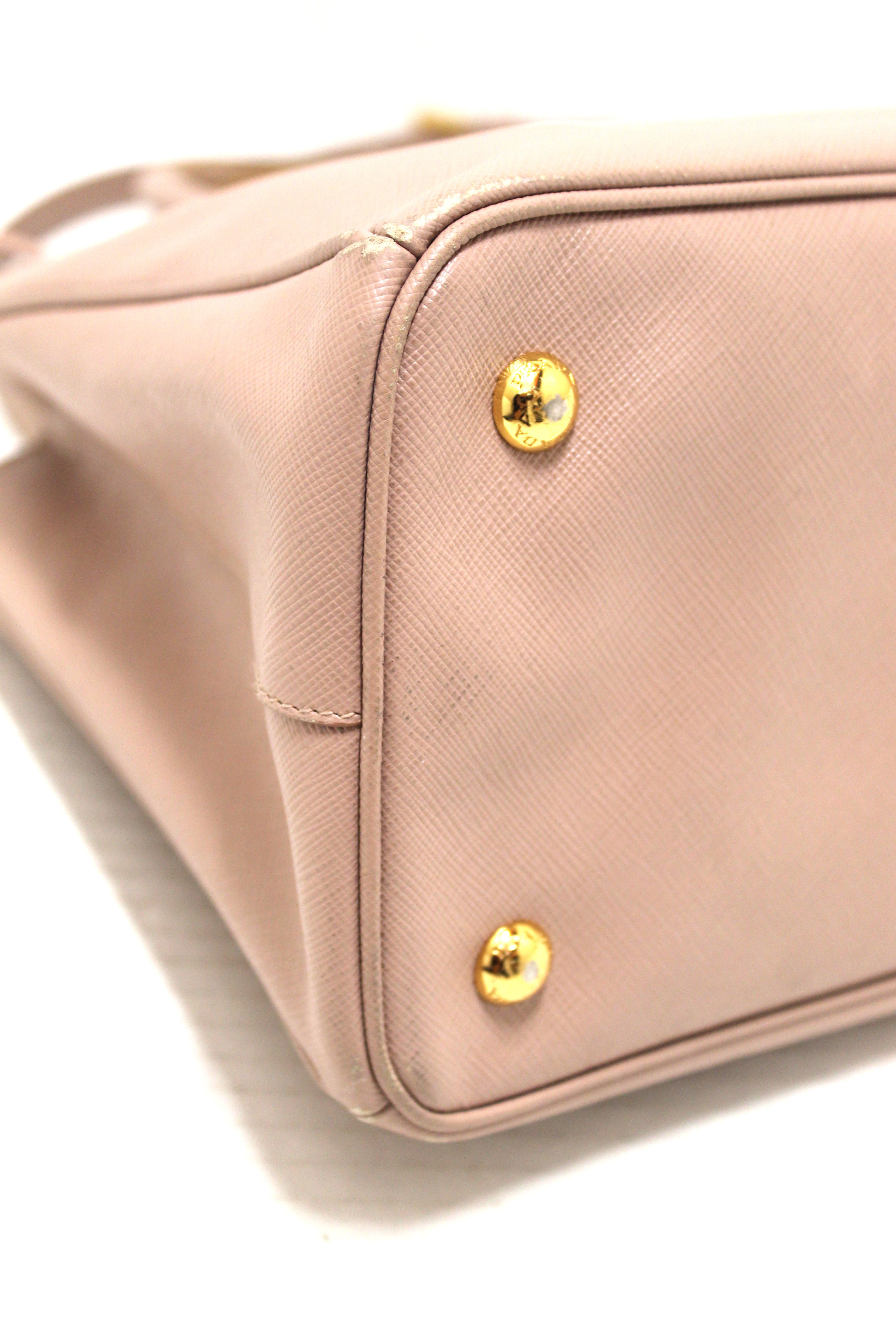 Prada Pink Saffiano Lux Leather Small Double Zip Tote