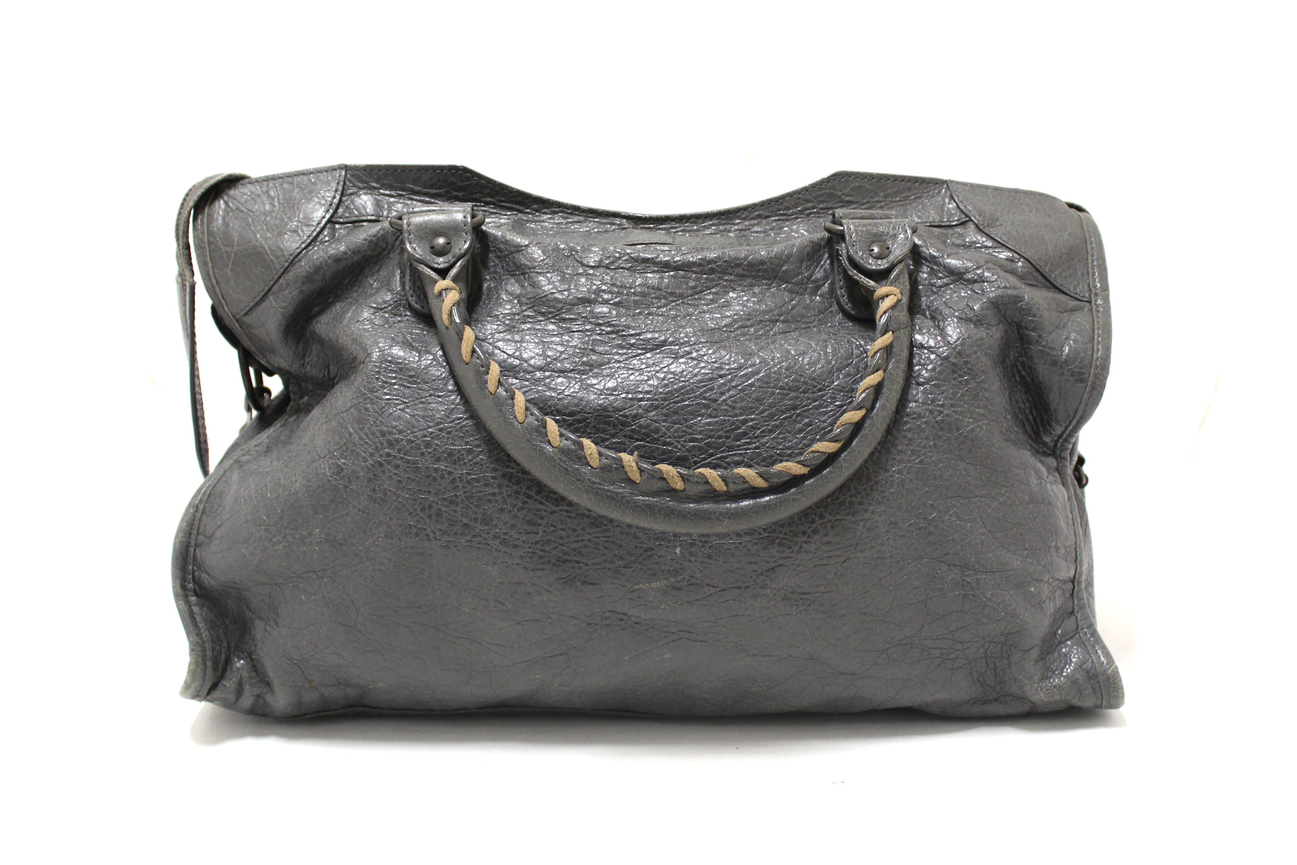 Authentic Balenciaga Grey Classic City Lambskin Leather Shoulder Bag