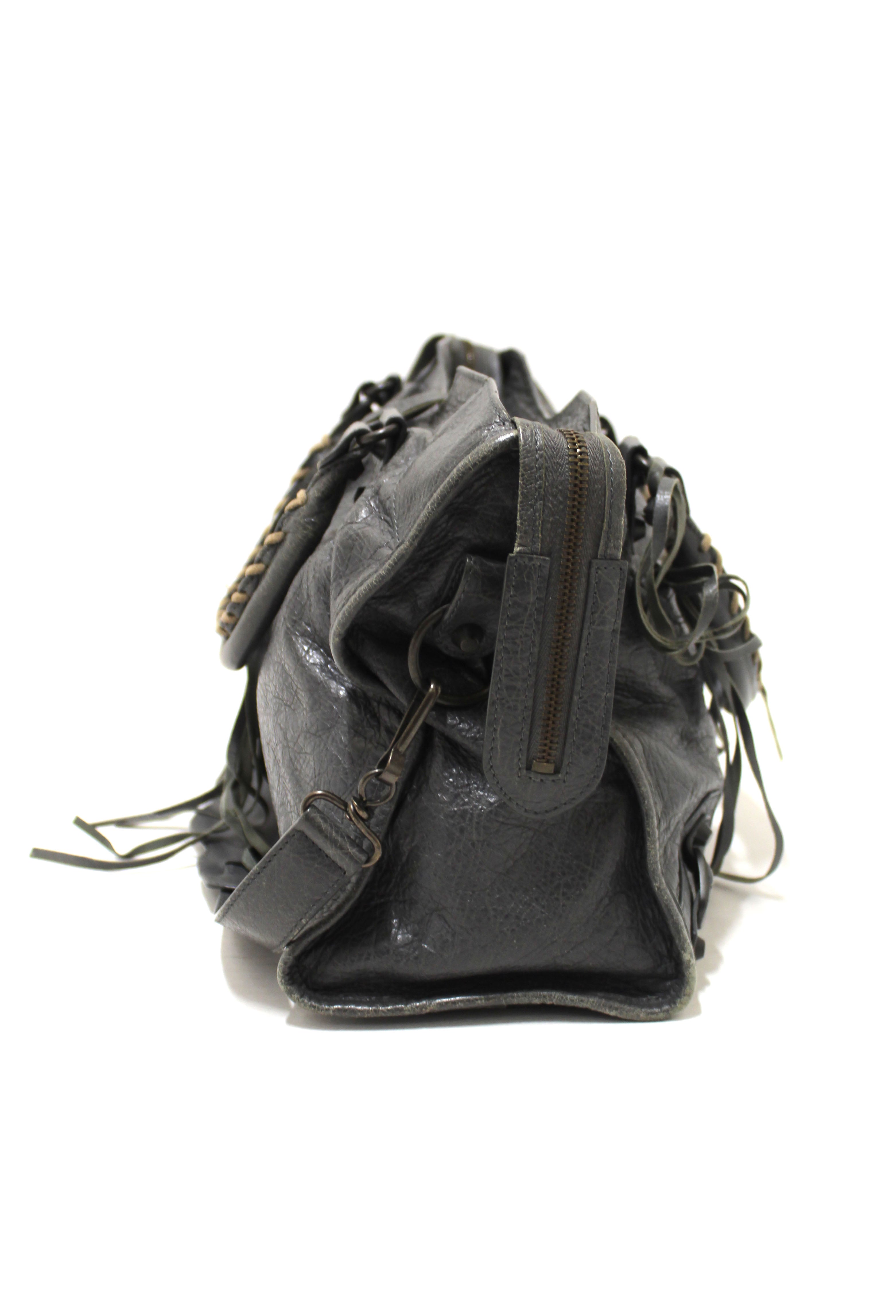 Authentic Balenciaga Grey Classic City Lambskin Leather Shoulder Bag