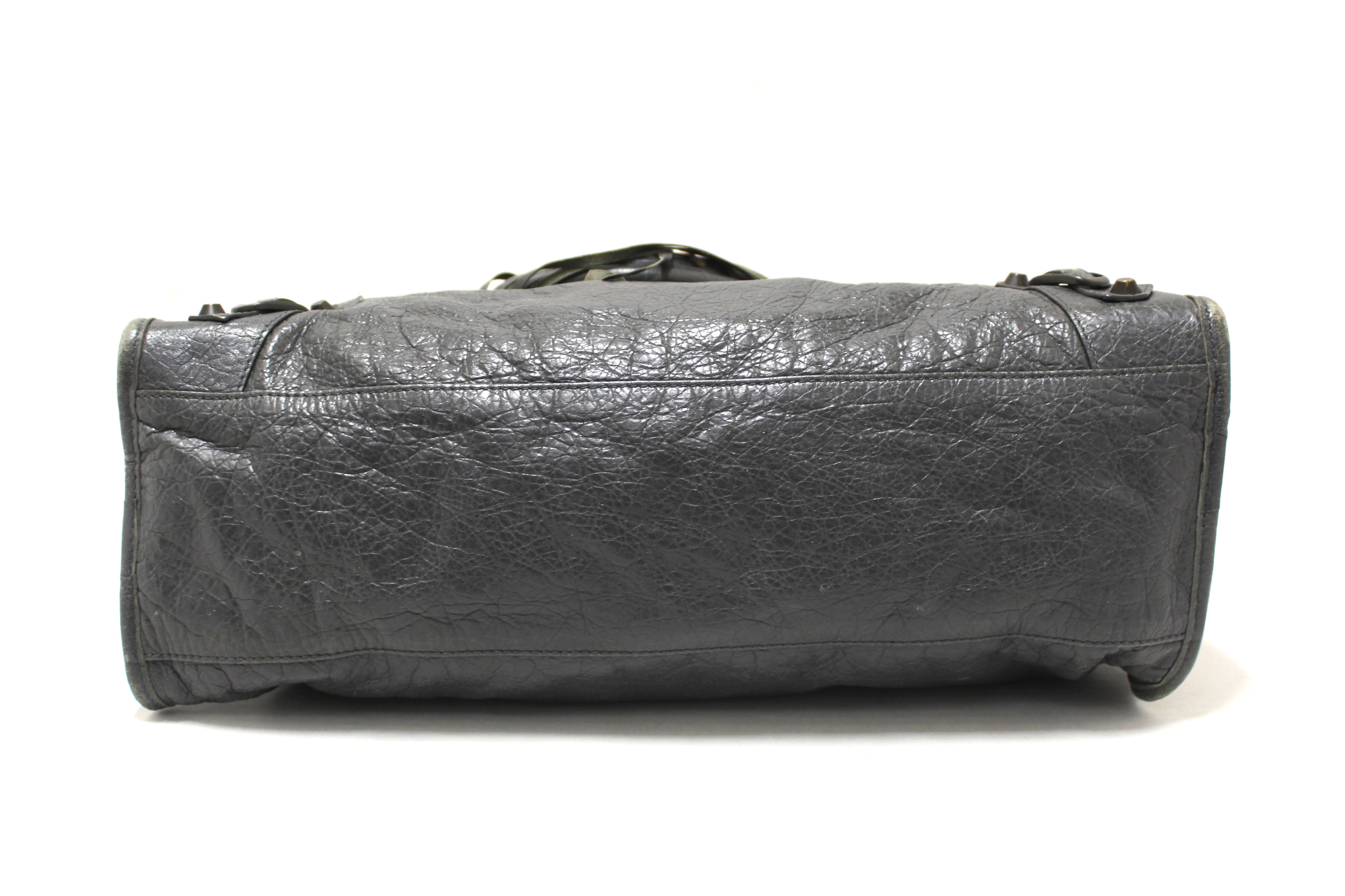 Authentic Balenciaga Grey Classic City Lambskin Leather Shoulder Bag