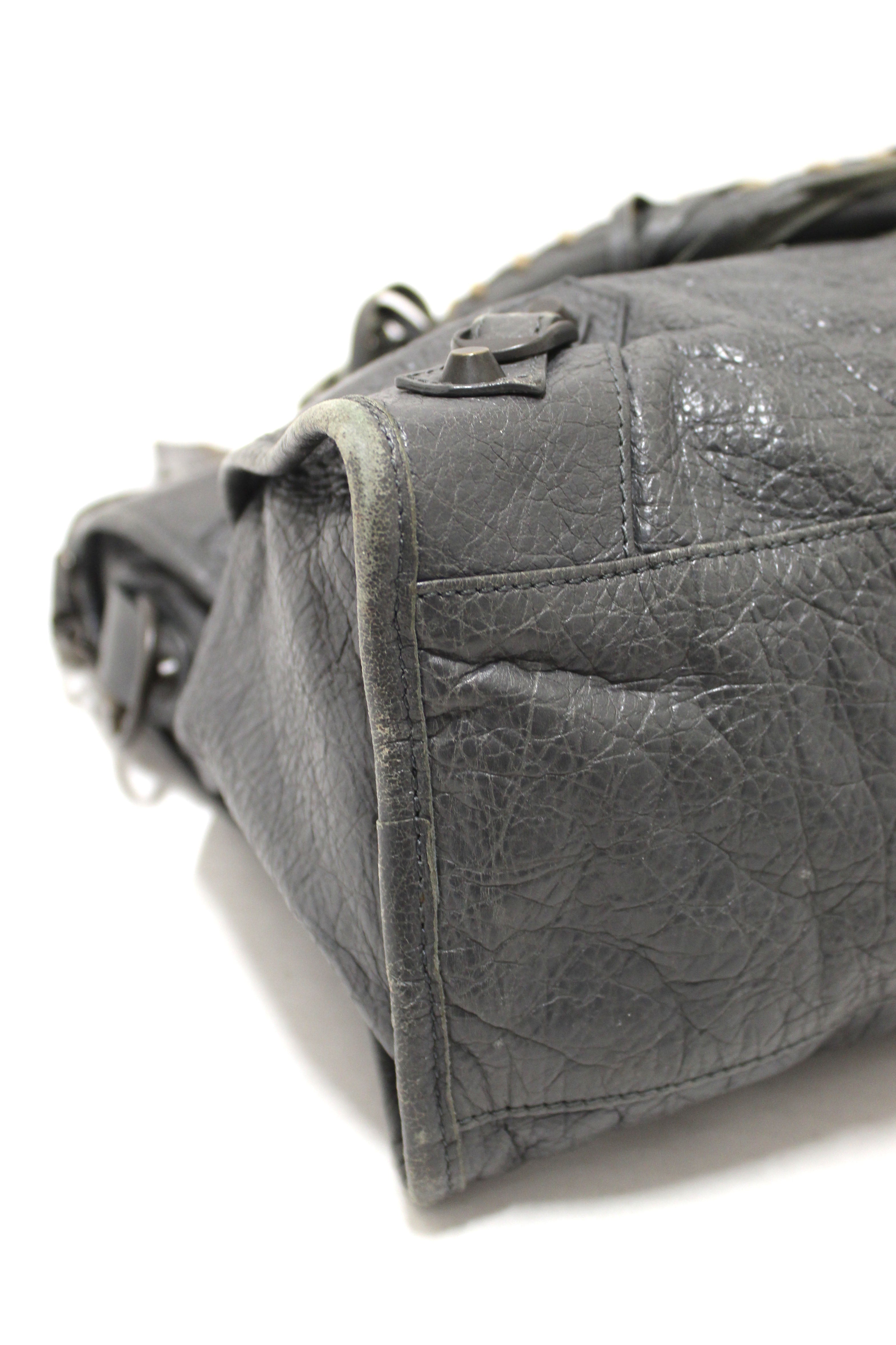 Authentic Balenciaga Grey Classic City Lambskin Leather Shoulder Bag