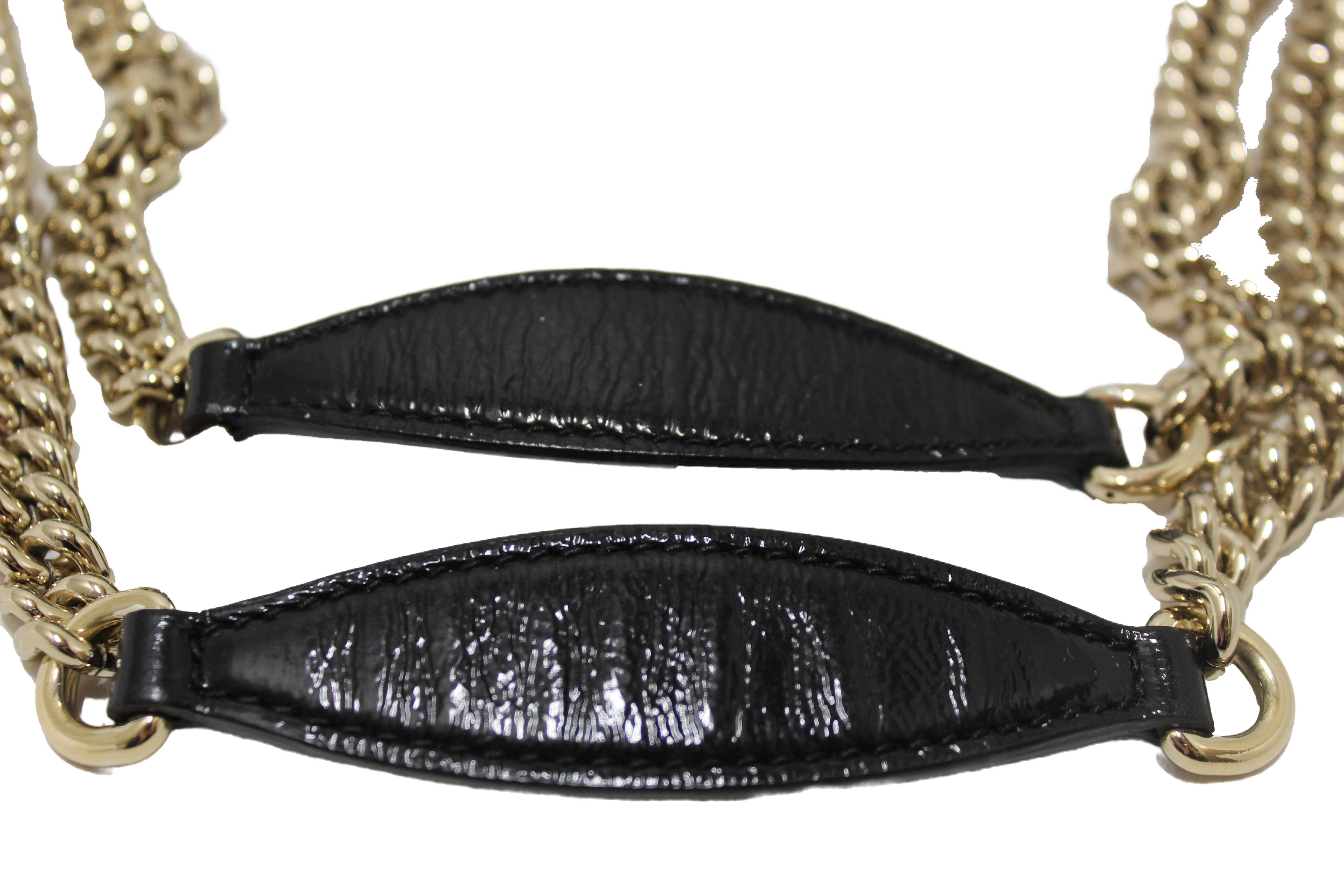 Authentic Gucci Black Patent Leather Medium Soho Chain Shoulder Bag 308982