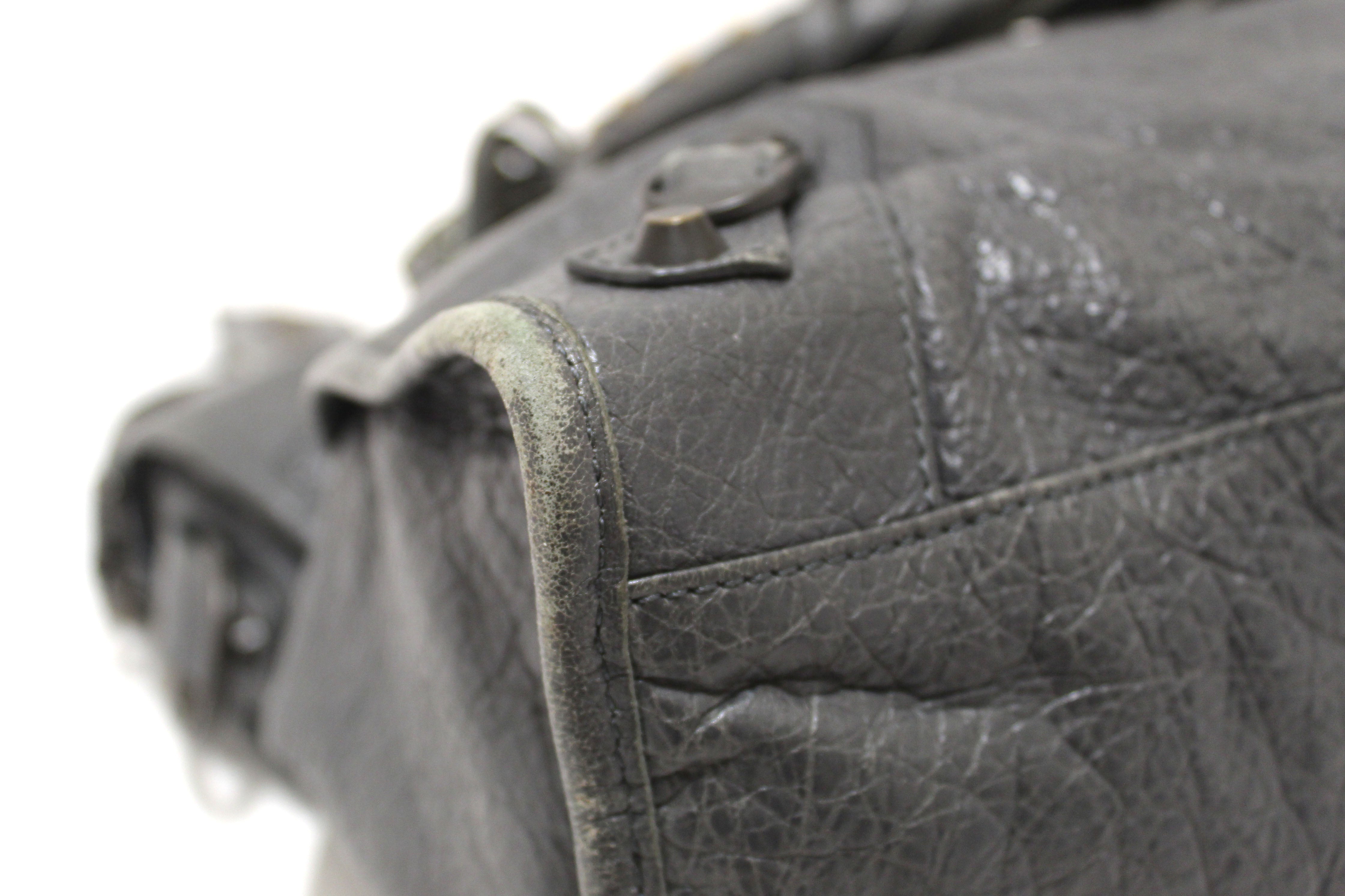 Authentic Balenciaga Grey Classic City Lambskin Leather Shoulder Bag
