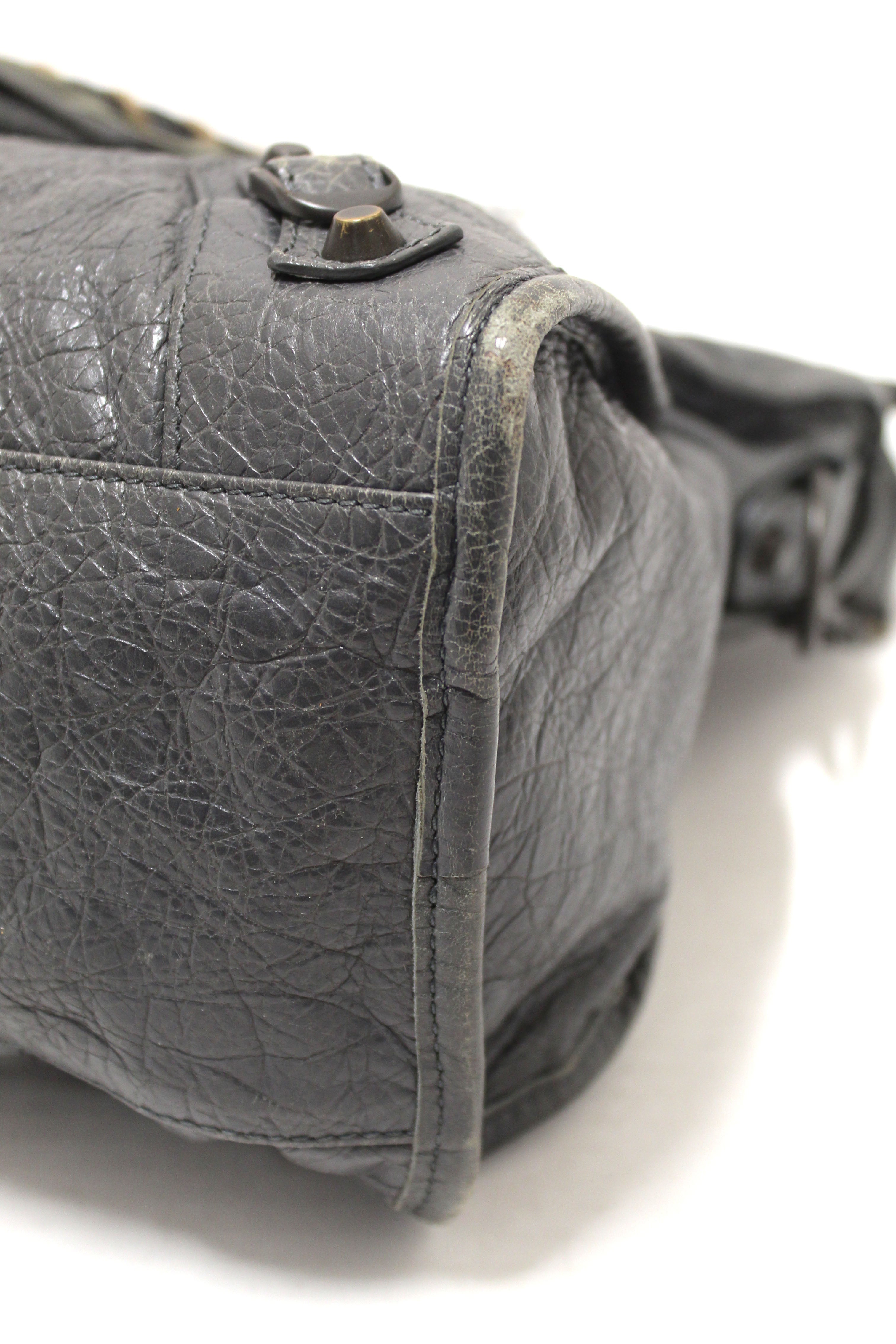 Authentic Balenciaga Grey Classic City Lambskin Leather Shoulder Bag