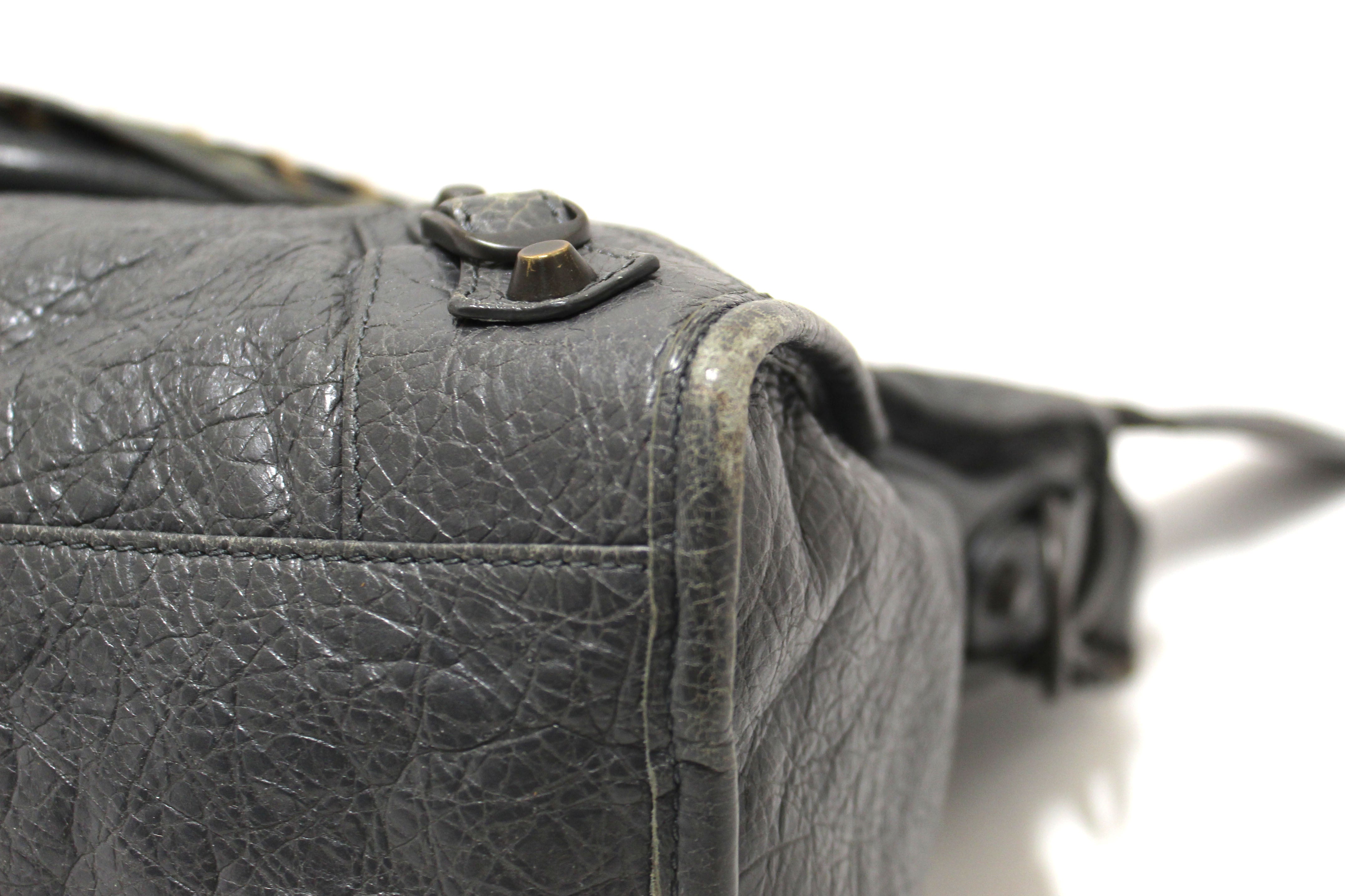 Authentic Balenciaga Grey Classic City Lambskin Leather Shoulder Bag