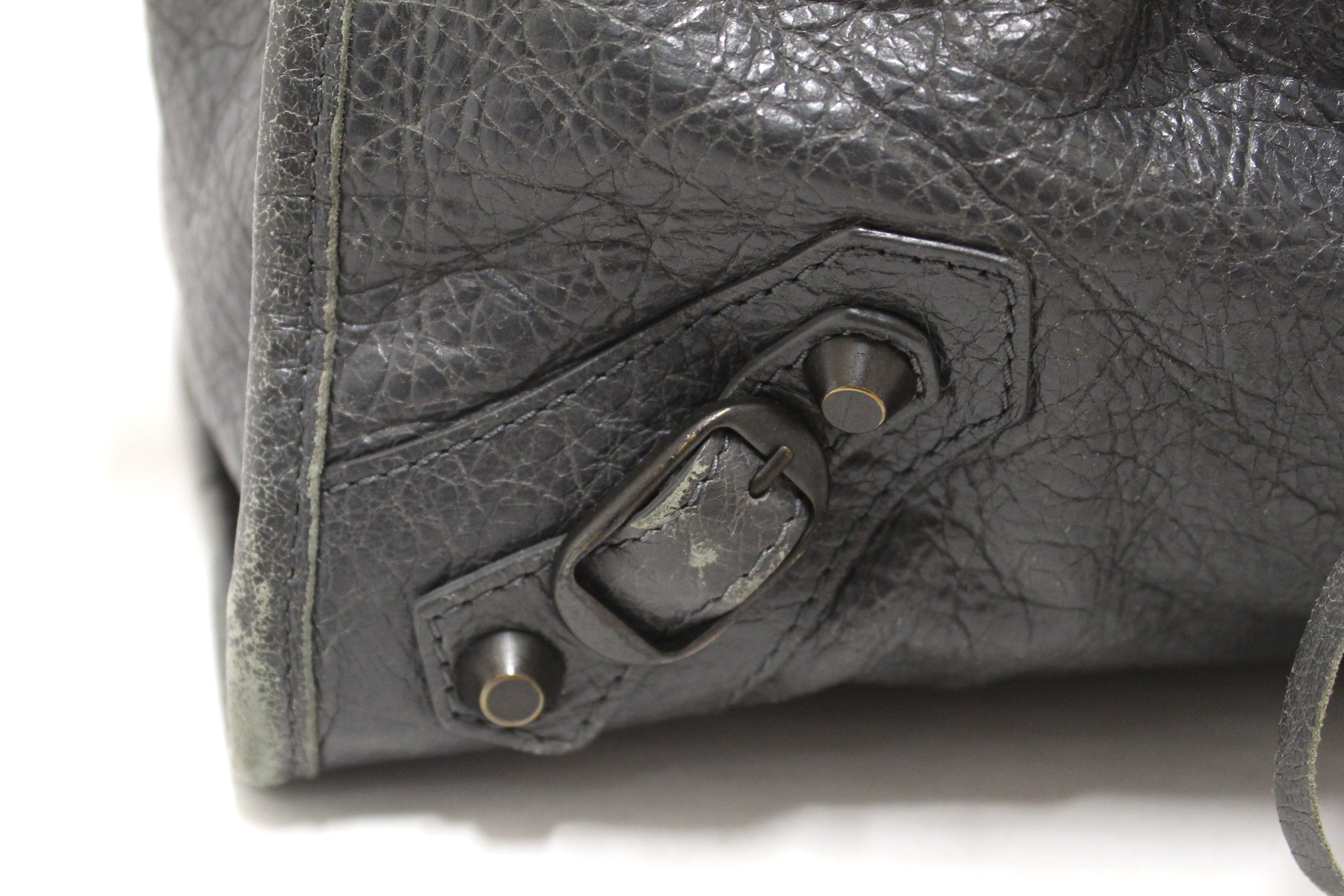 Authentic Balenciaga Grey Classic City Lambskin Leather Shoulder Bag