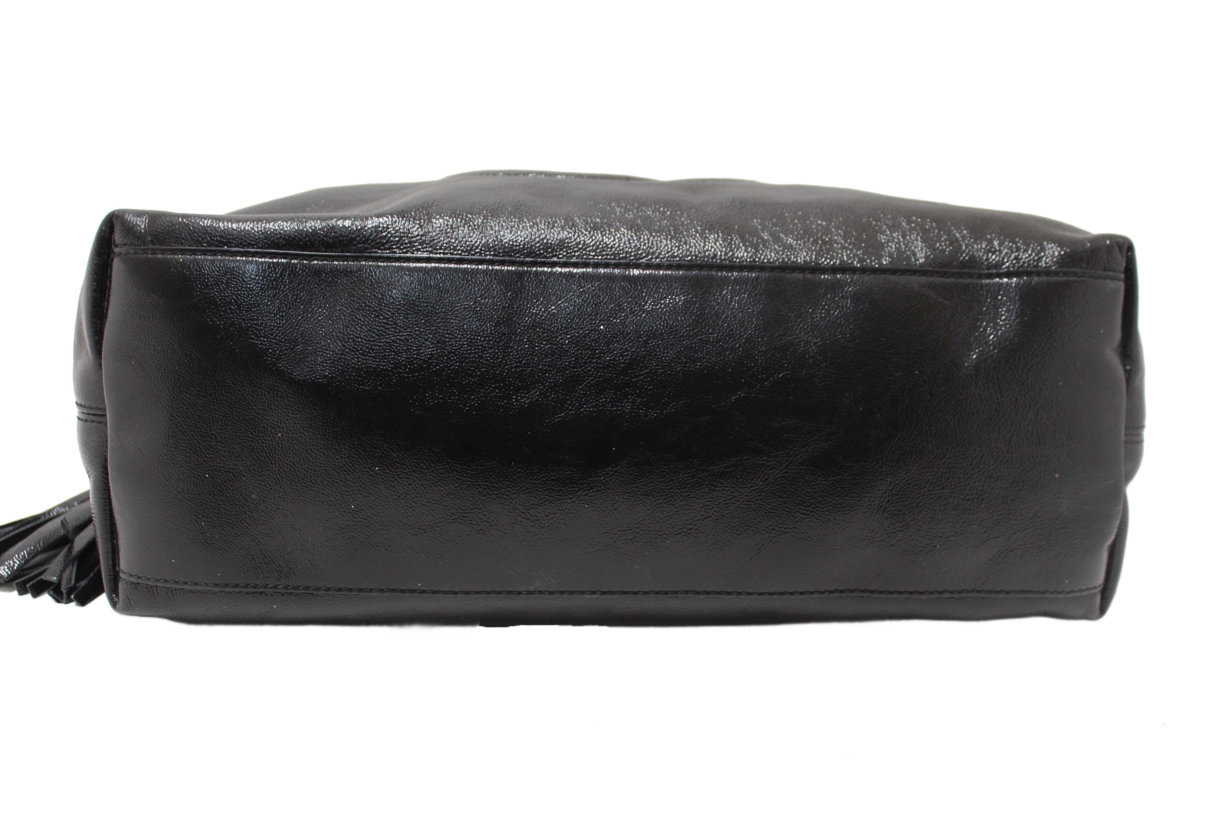 Authentic Gucci Black Patent Leather Medium Soho Chain Shoulder Bag 308982