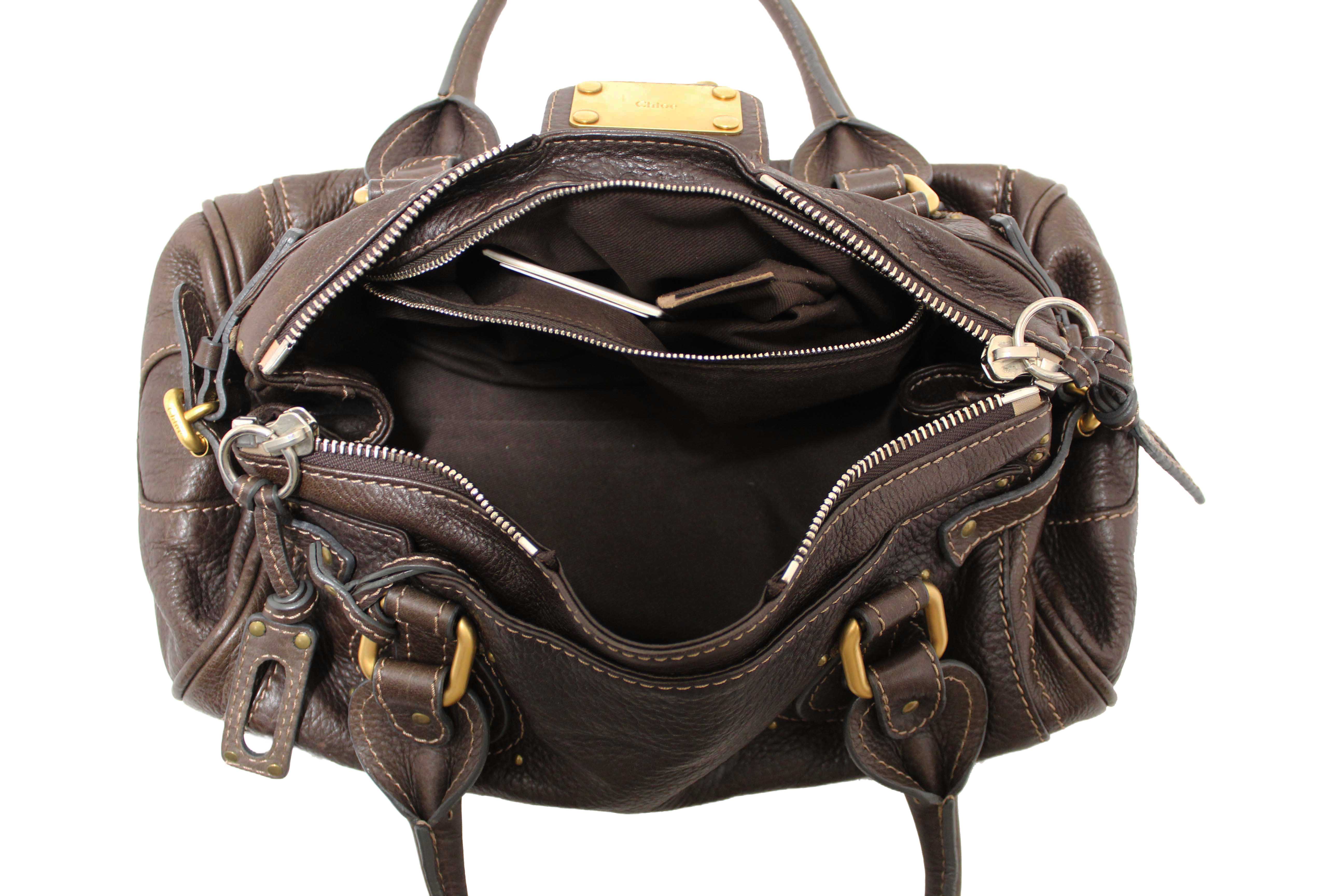 Authentic Chloe Brown Pebbled Leather Paddington Satchel Bag