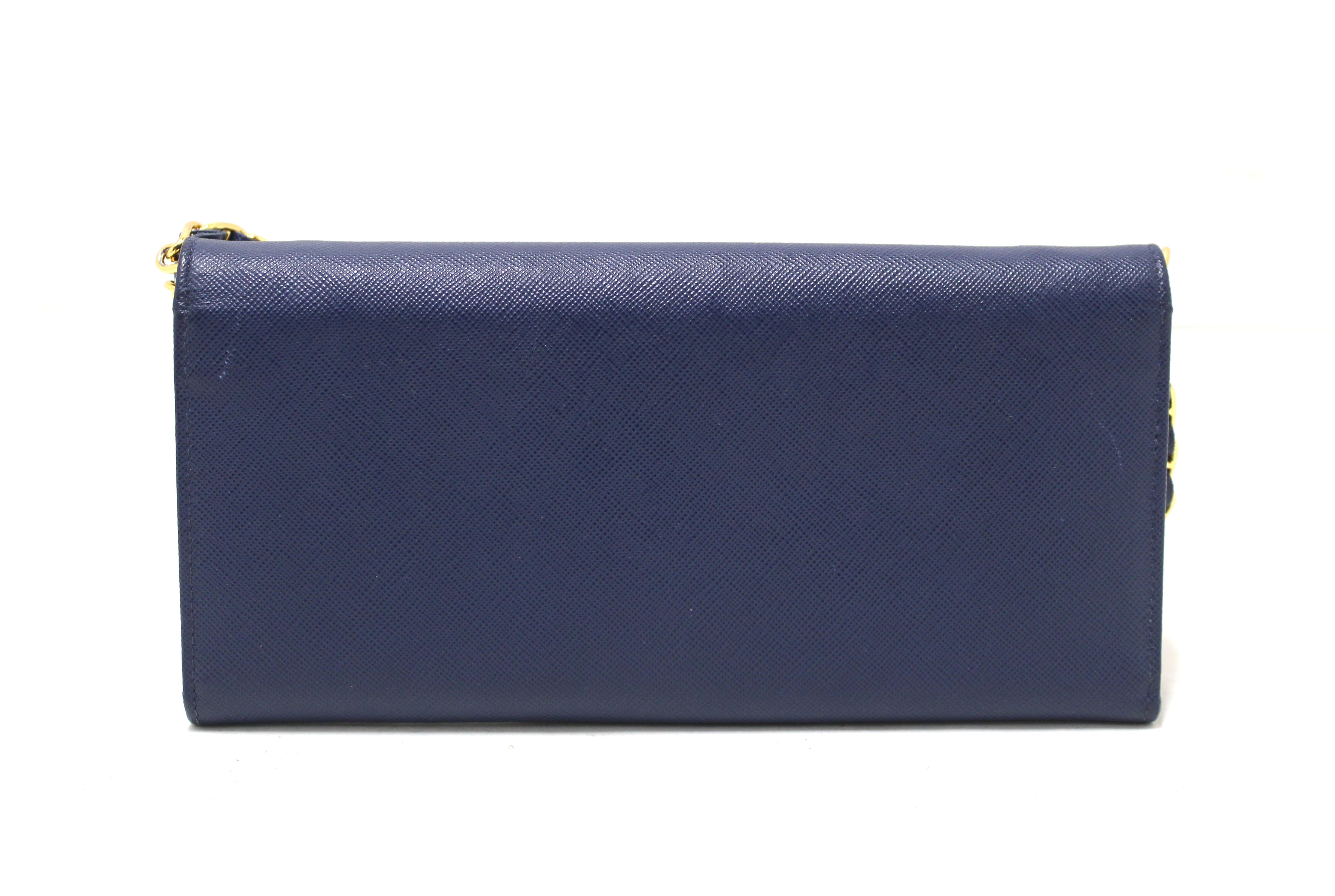 Prada Saffiano Wallet On Chain - Blue Wallets, Accessories - PRA165798
