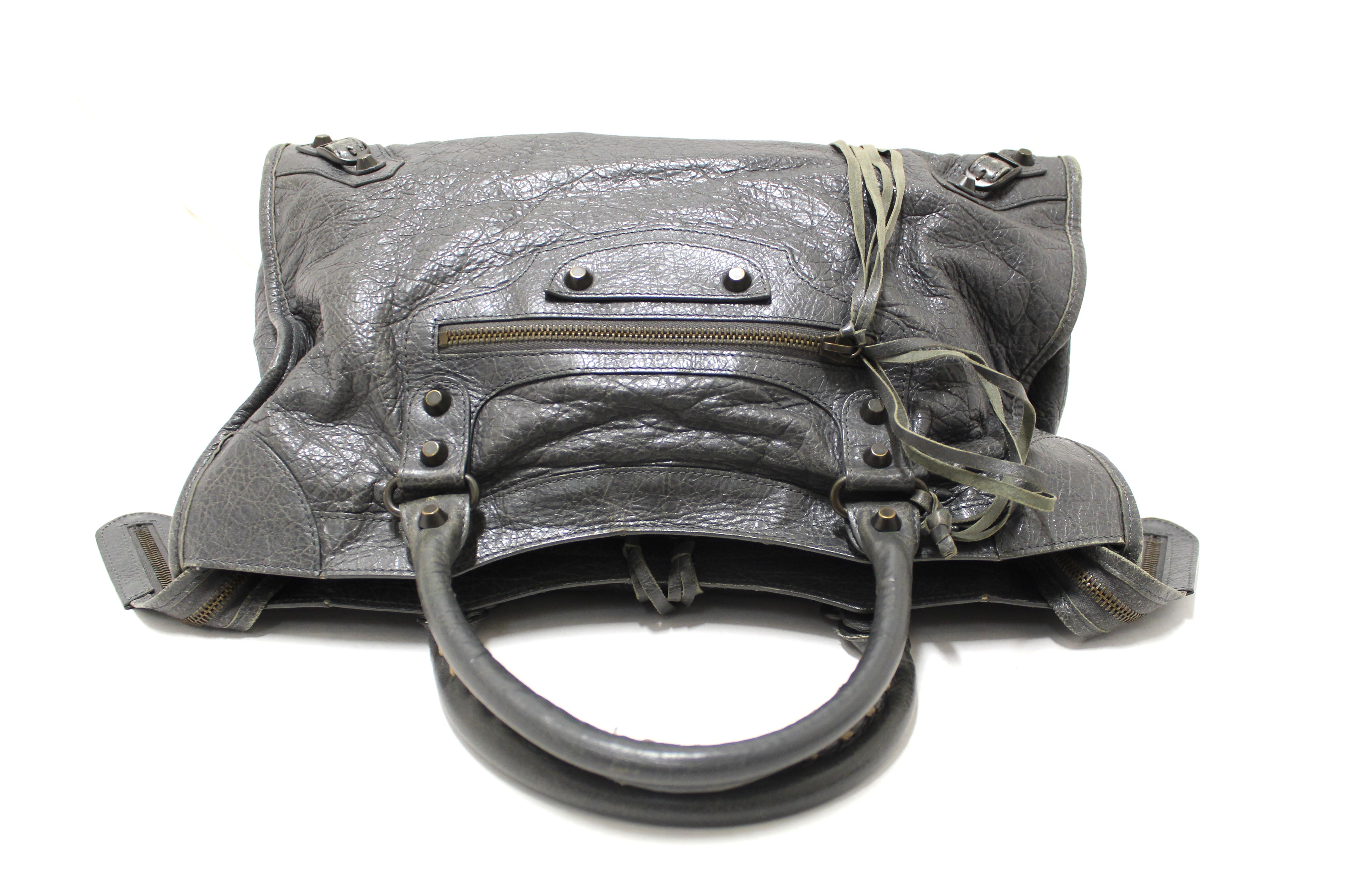 Authentic Balenciaga Grey Classic City Lambskin Leather Shoulder Bag