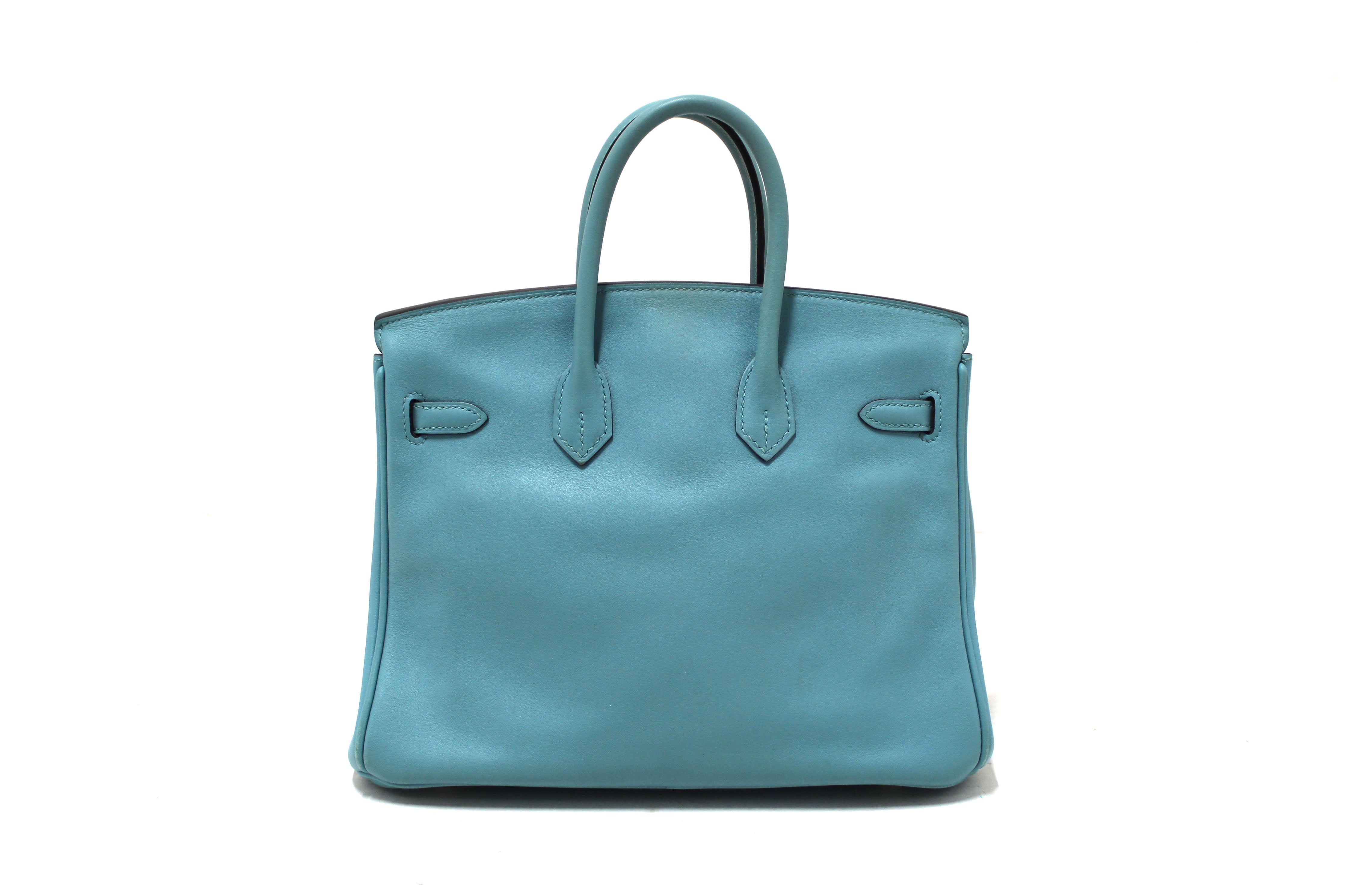 Authentic Hermes Swift Bleu Atoll Togo Leather Birkin 25 Handbag