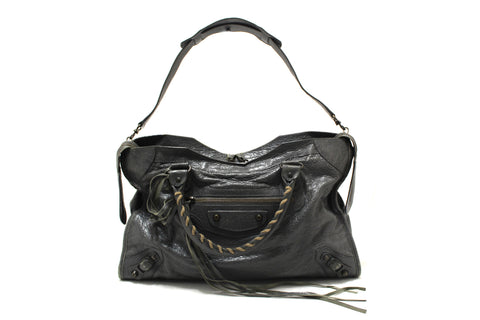 Authentic Balenciaga Grey Classic City Lambskin Leather Shoulder Bag