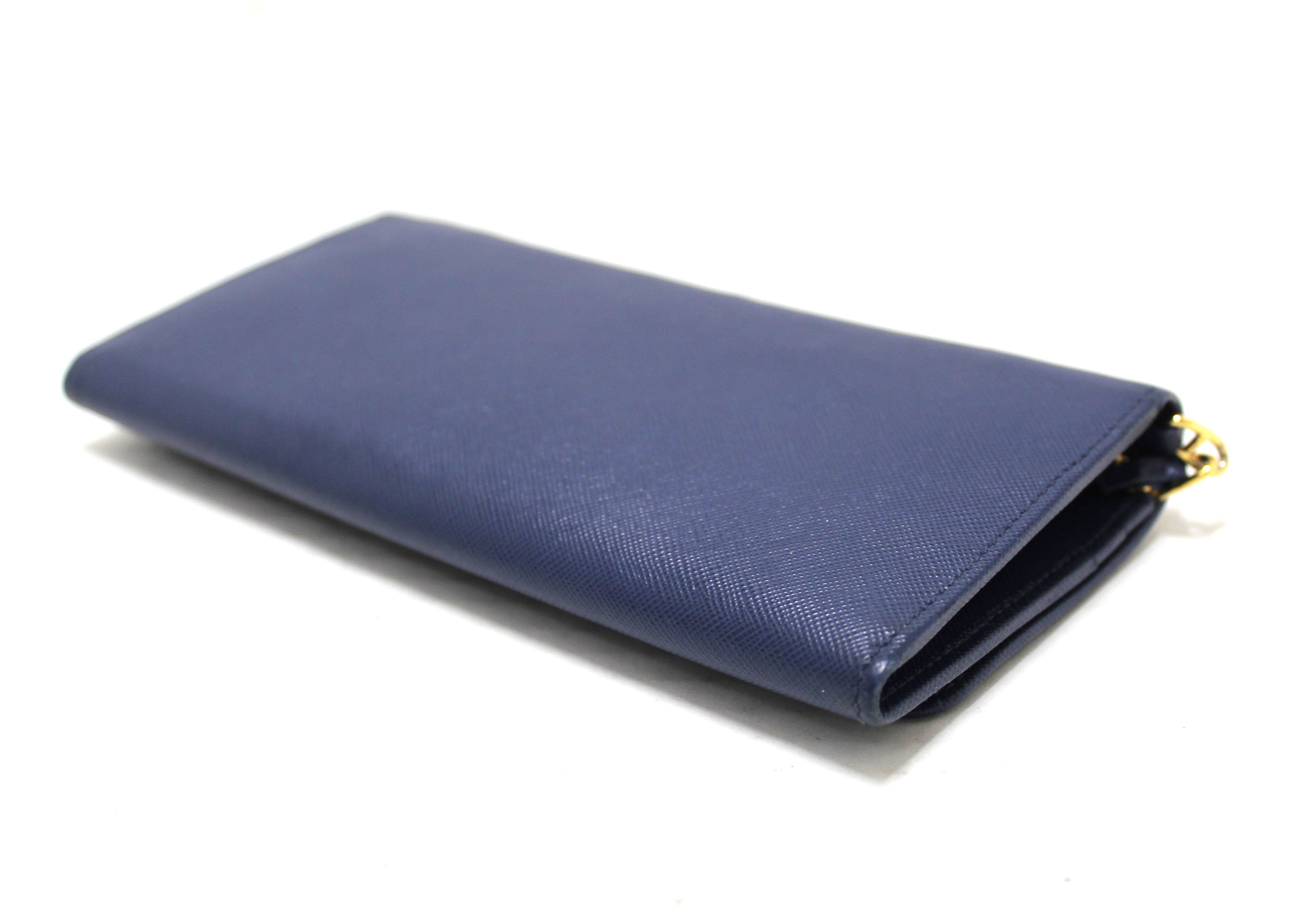 Prada Blue Saffiano Leather Wallet On Chain