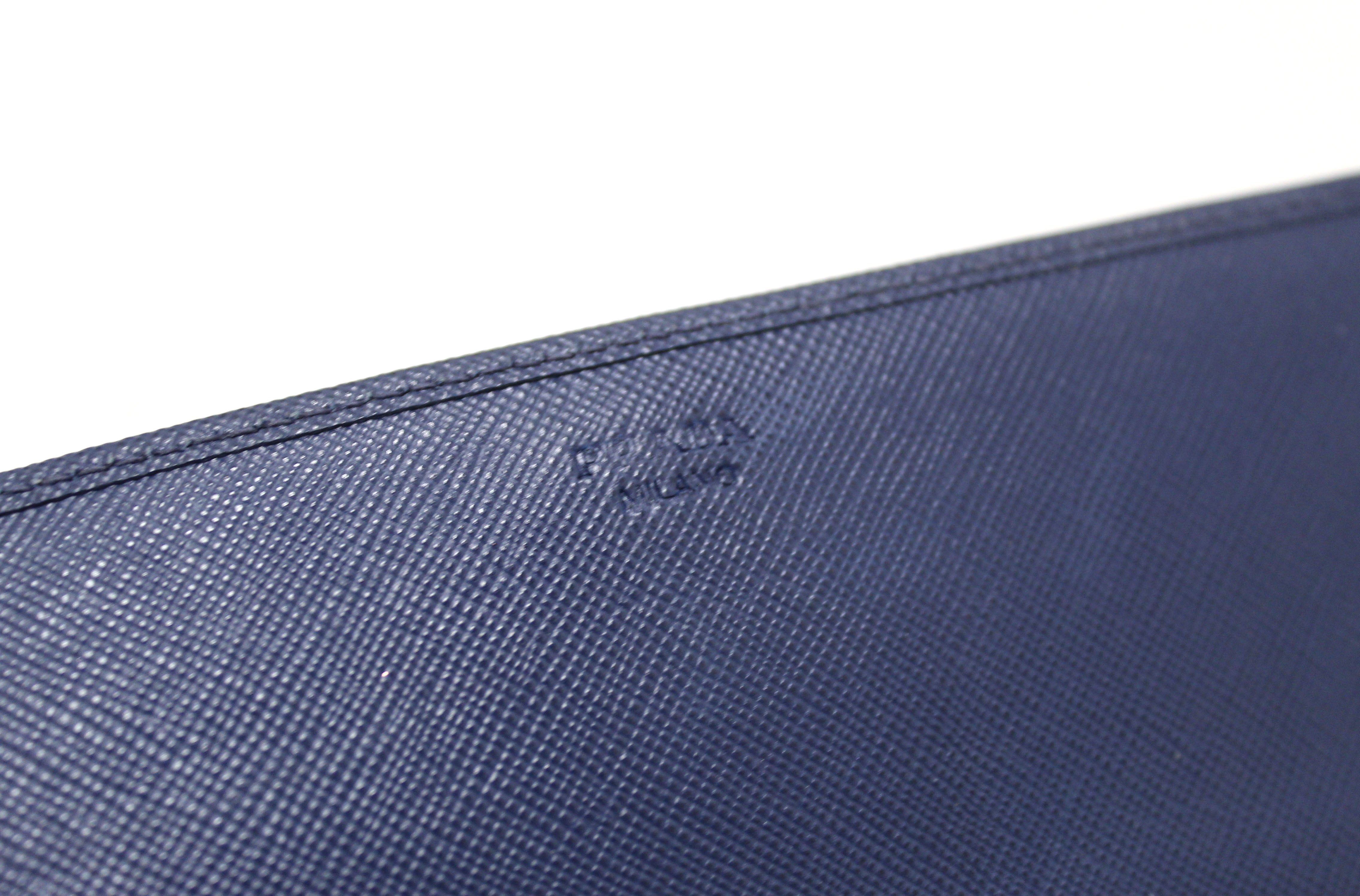 Prada Saffiano Wallet on Chain Blue Leather Pony-style calfskin