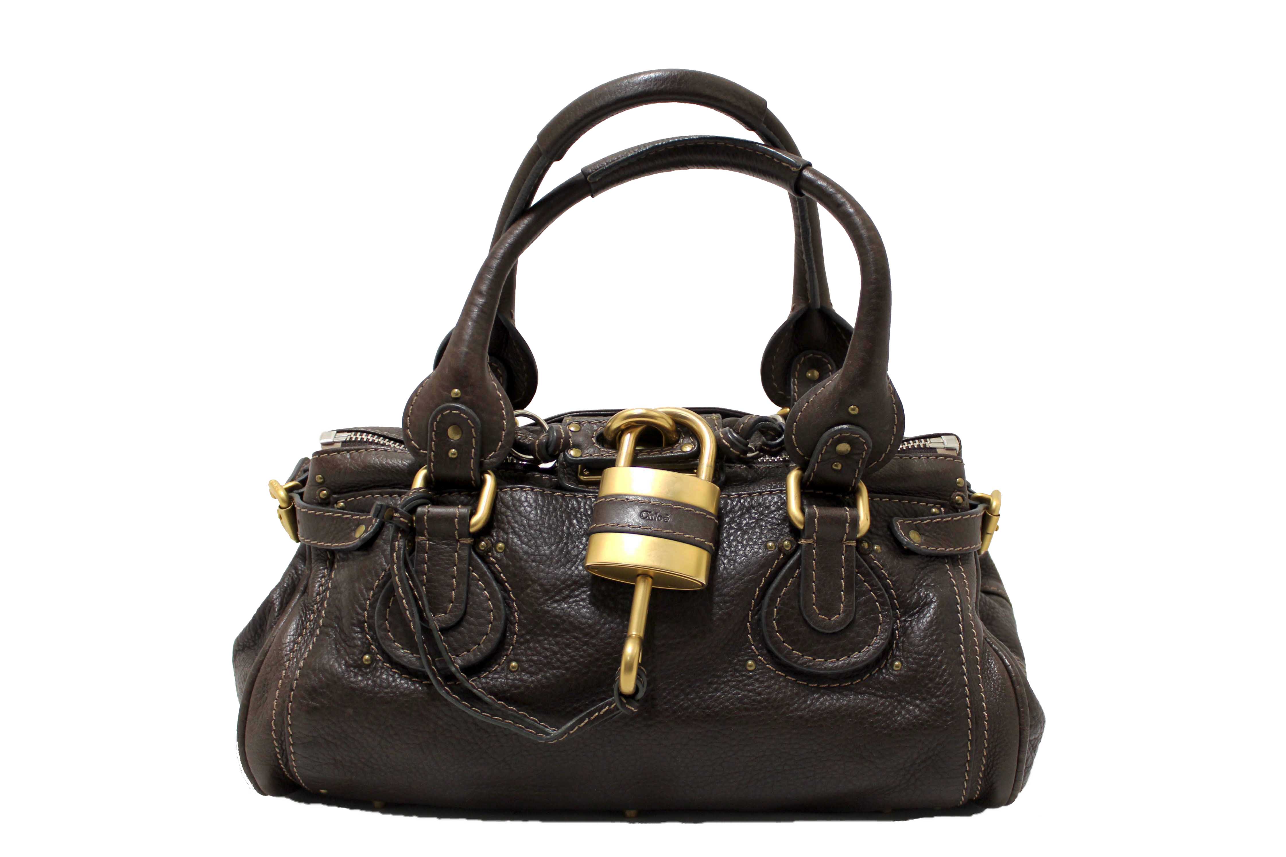 Authentic Chloe Brown Pebbled Leather Paddington Satchel Bag