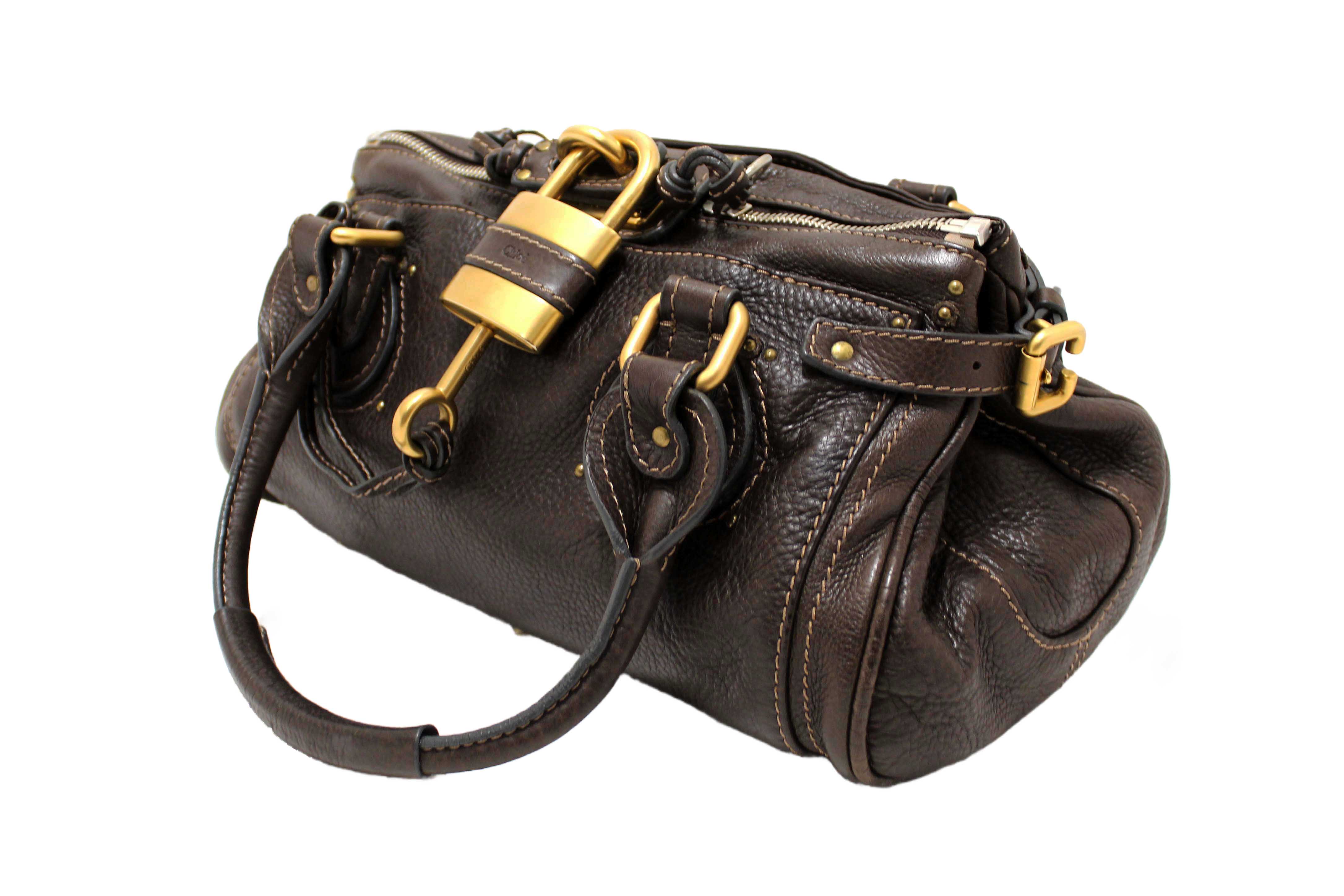 Authentic Chloe Brown Pebbled Leather Paddington Satchel Bag