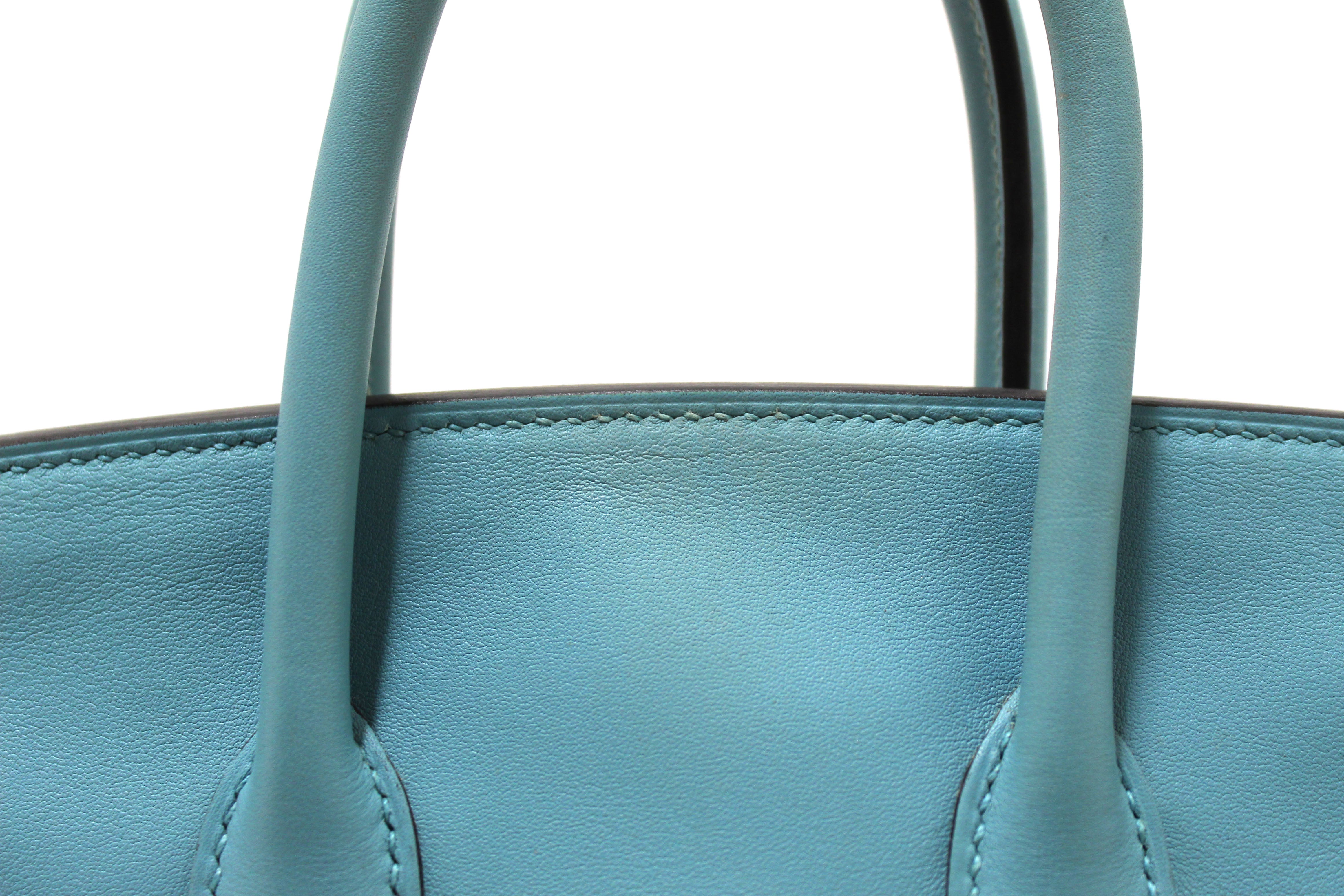 Authentic Hermes Swift Bleu Atoll Togo Leather Birkin 25 Handbag