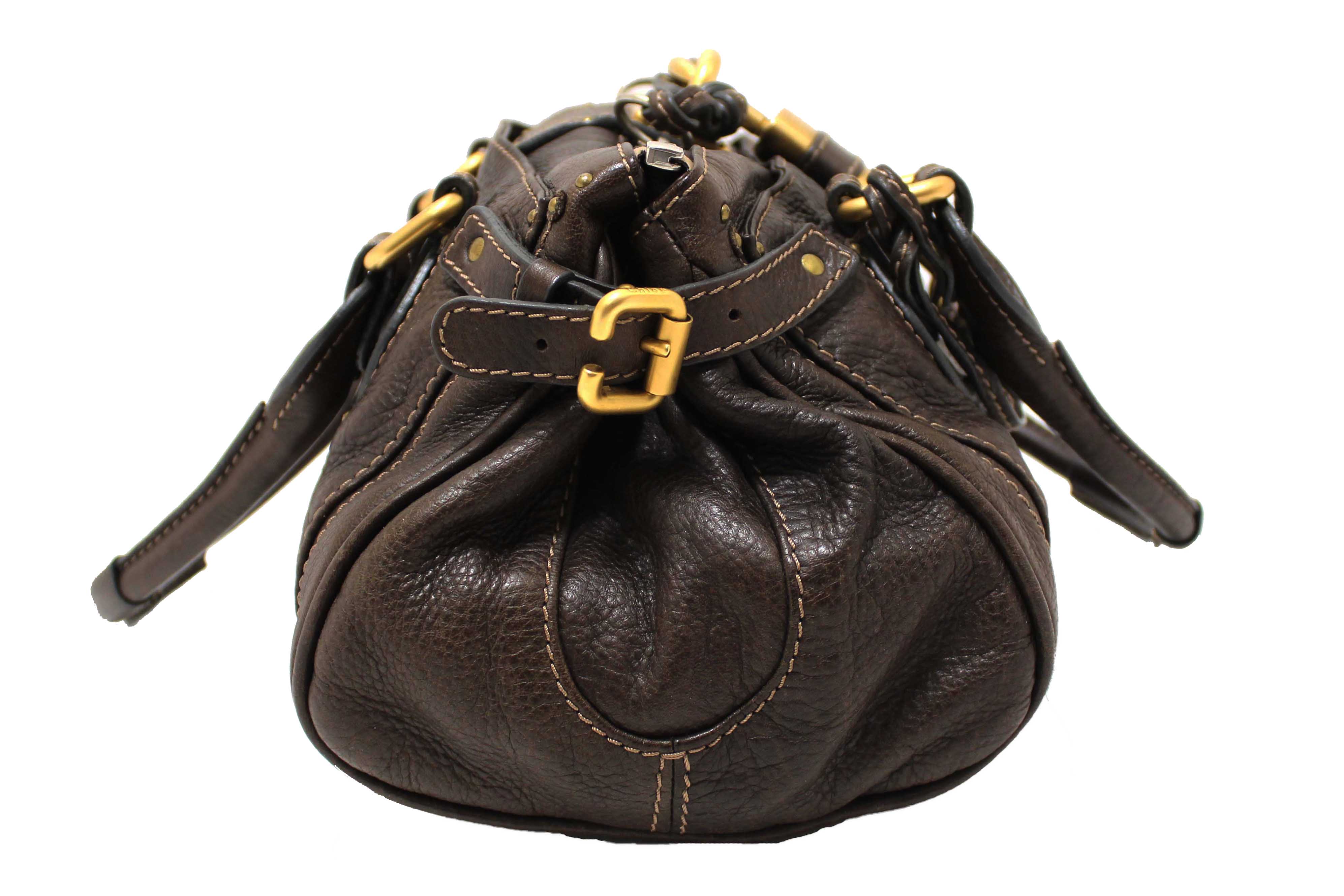 Authentic Chloe Brown Pebbled Leather Paddington Satchel Bag