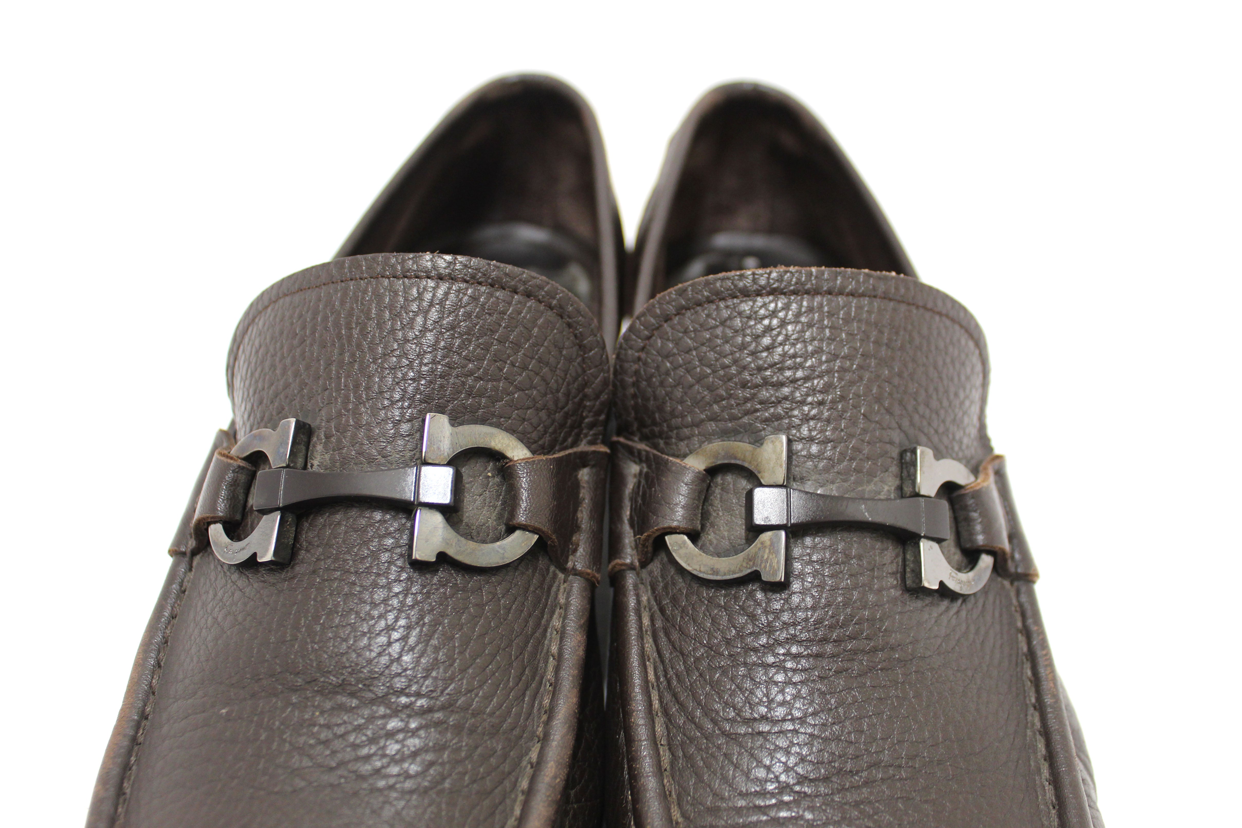 Authentic Salvatore Ferragamo Men's Brown Grandioso Calf Leather Loafer Dress Shoes size 8