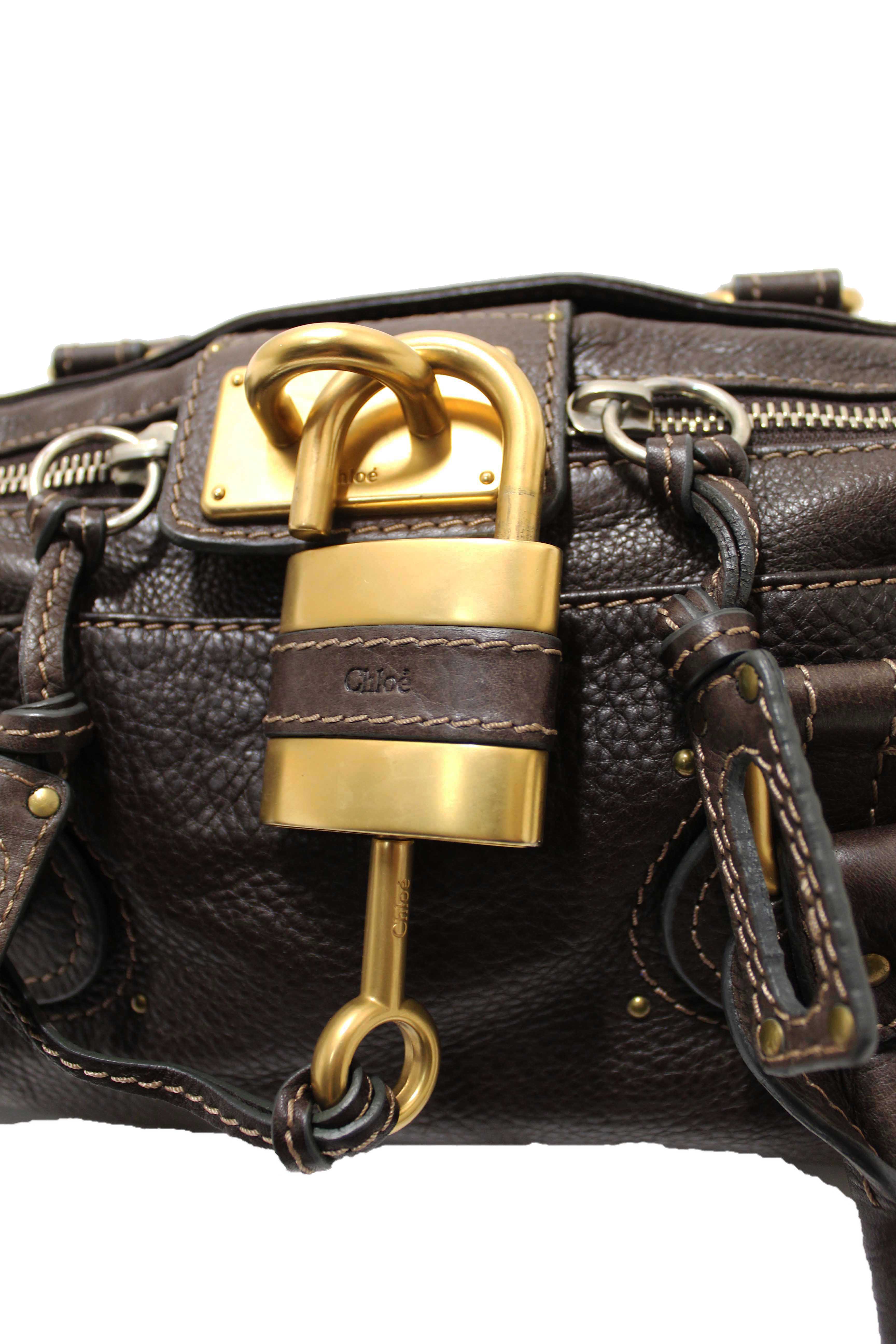 Authentic Chloe Brown Pebbled Leather Paddington Satchel Bag