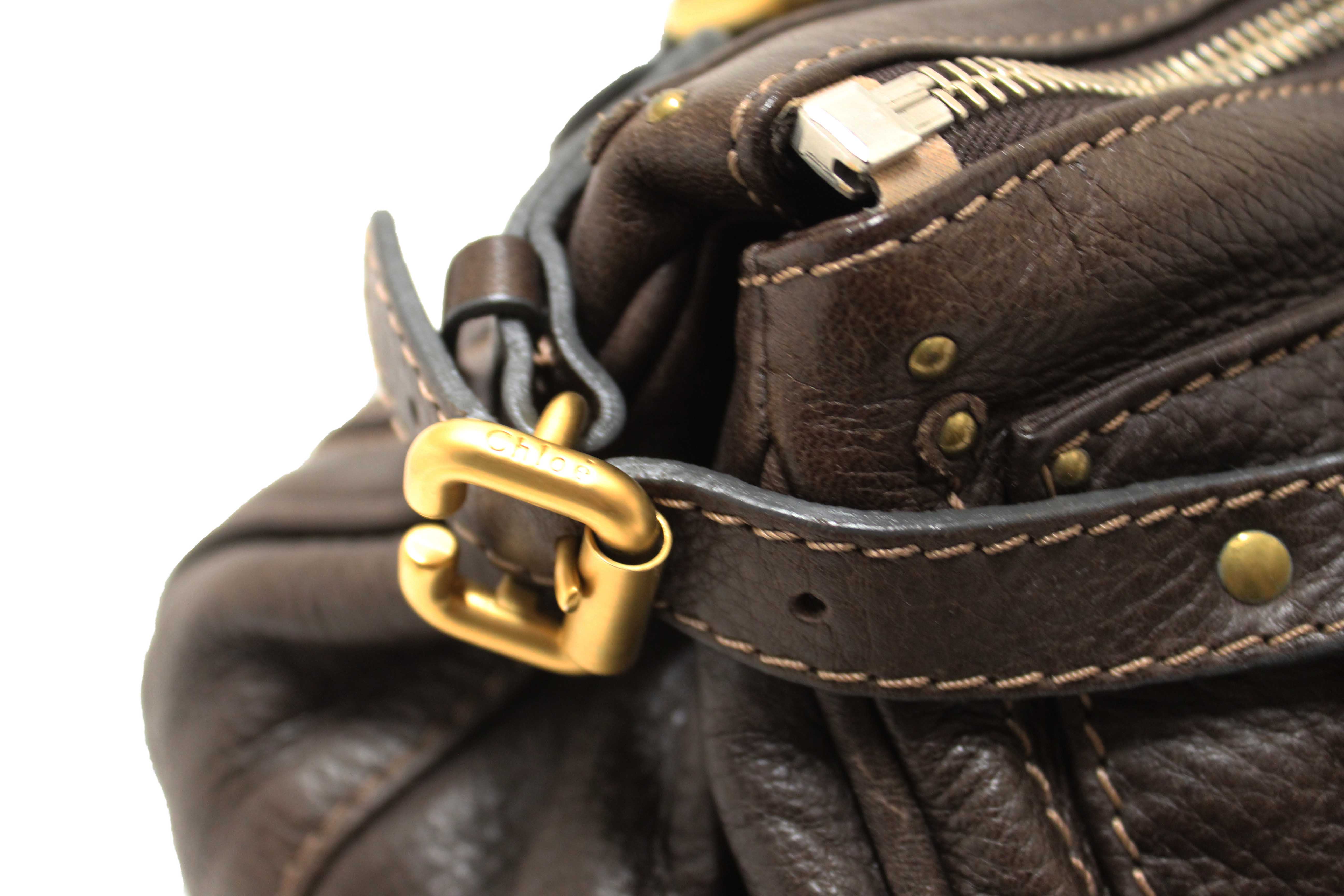 Authentic Chloe Brown Pebbled Leather Paddington Satchel Bag