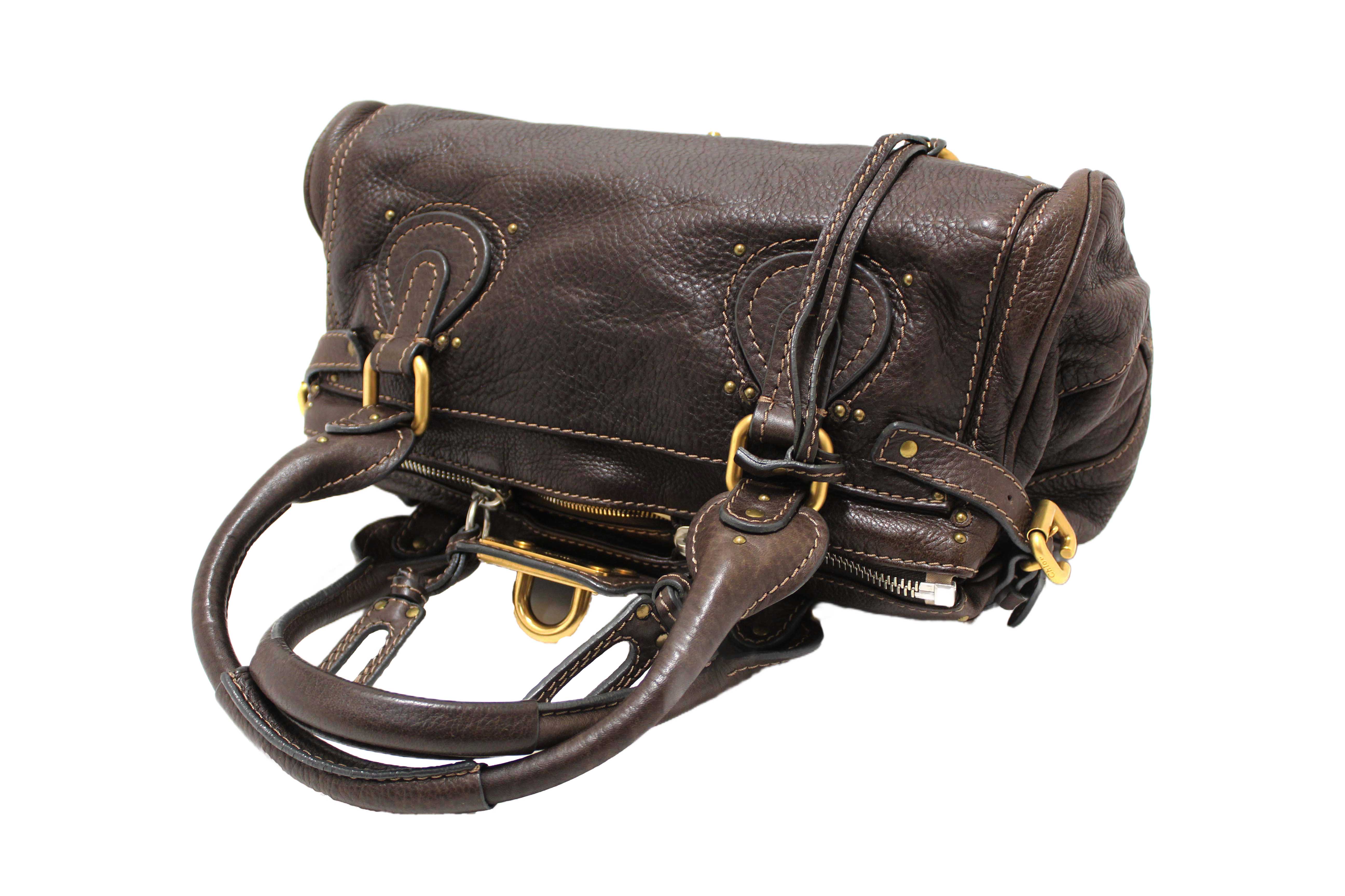 Authentic Chloe Brown Pebbled Leather Paddington Satchel Bag