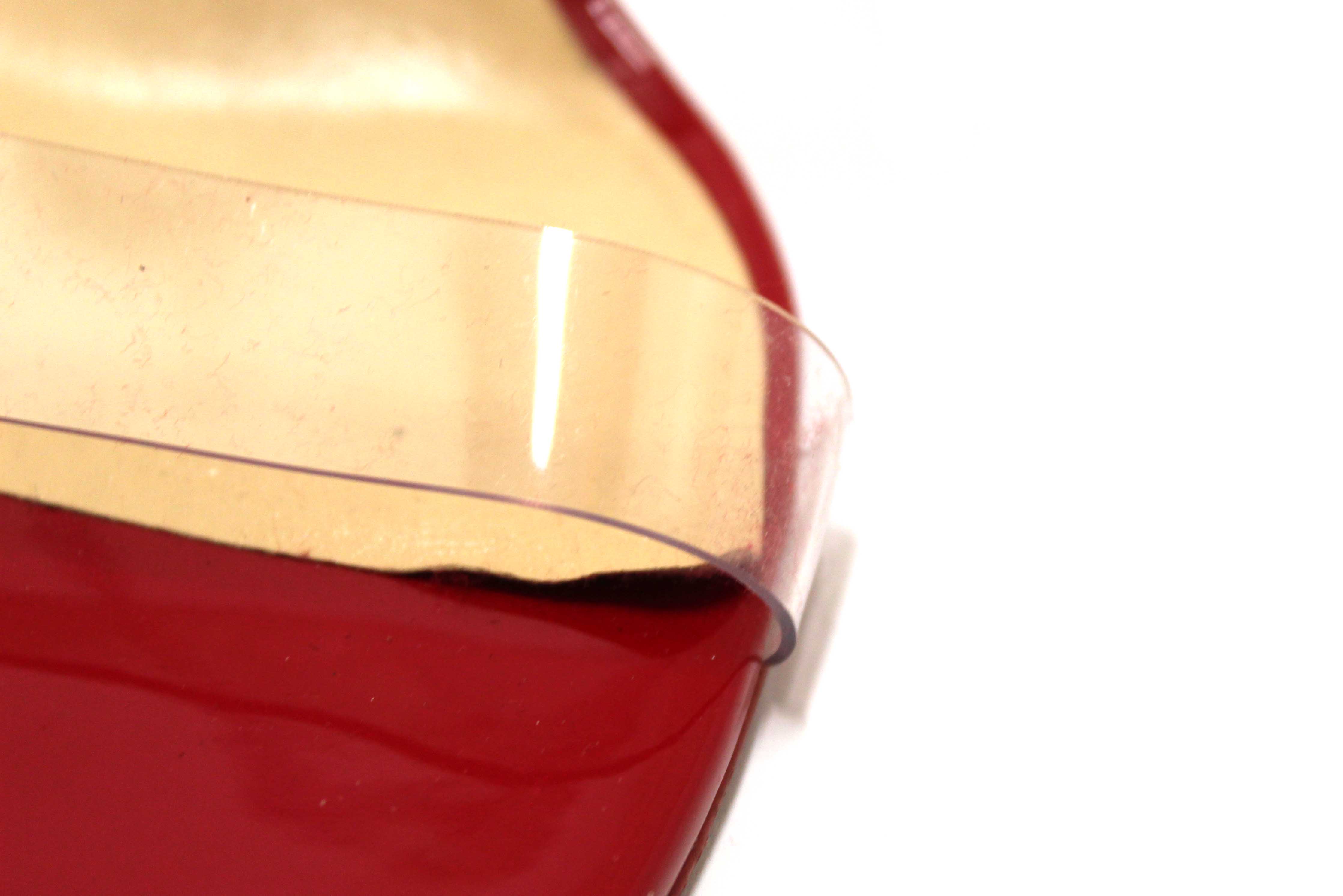 Authentic Christian Louboutin Red Patent Leather and TPU Just Nothing Mules 85 mm