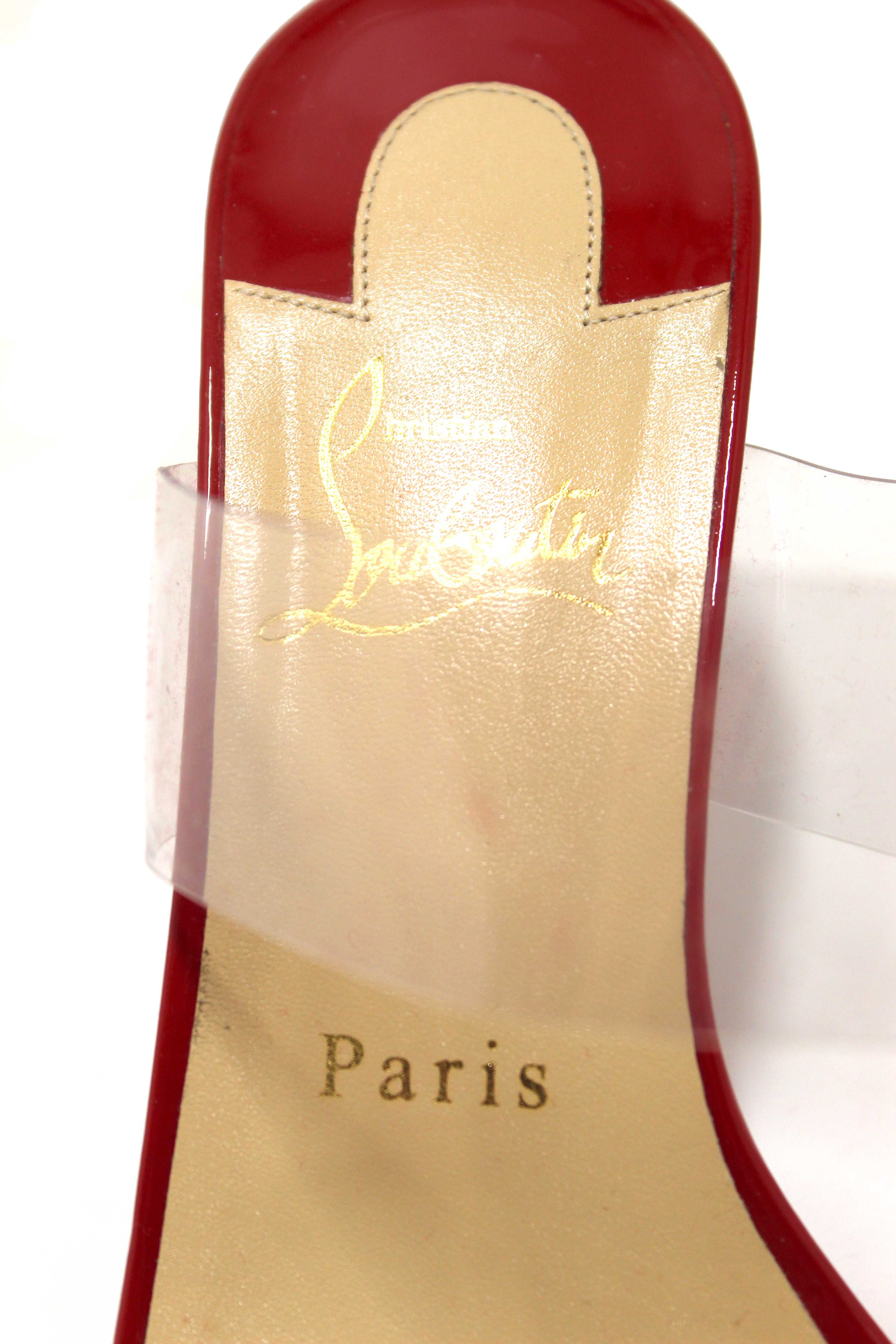 Authentic Christian Louboutin Red Patent Leather and TPU Just Nothing Mules 85 mm