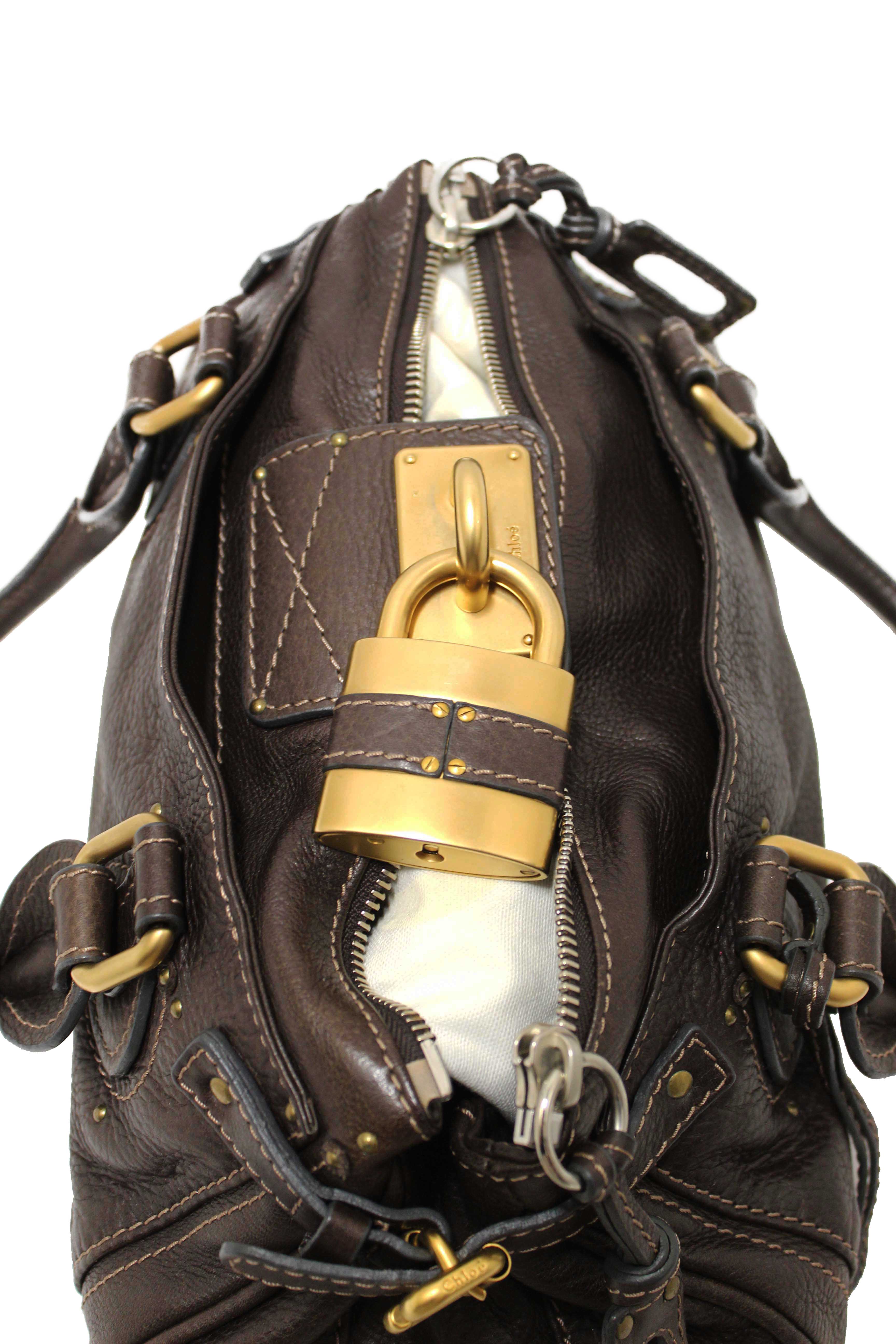 Authentic Chloe Brown Pebbled Leather Paddington Satchel Bag