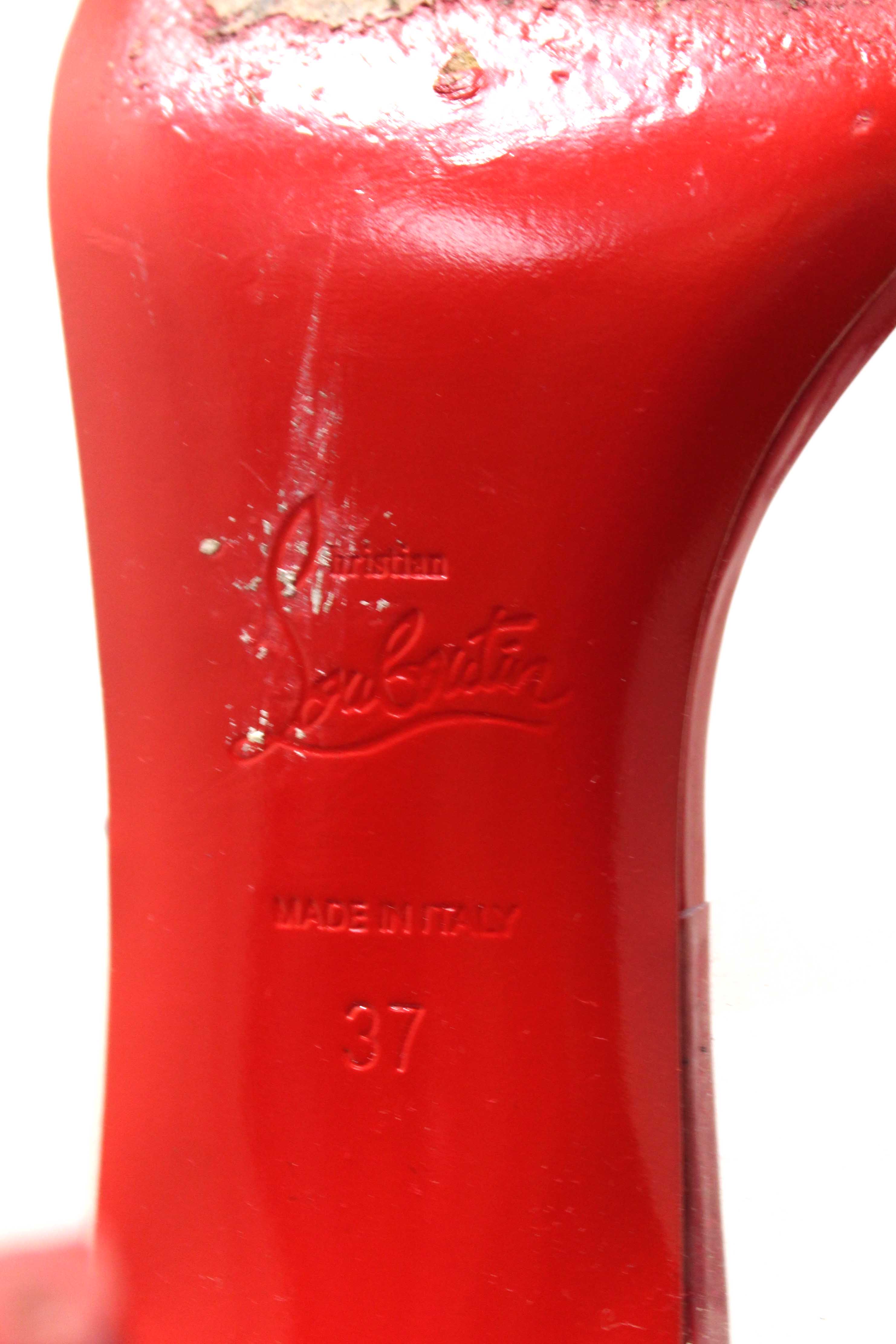 Authentic Christian Louboutin Red Patent Leather and TPU Just Nothing Mules 85 mm