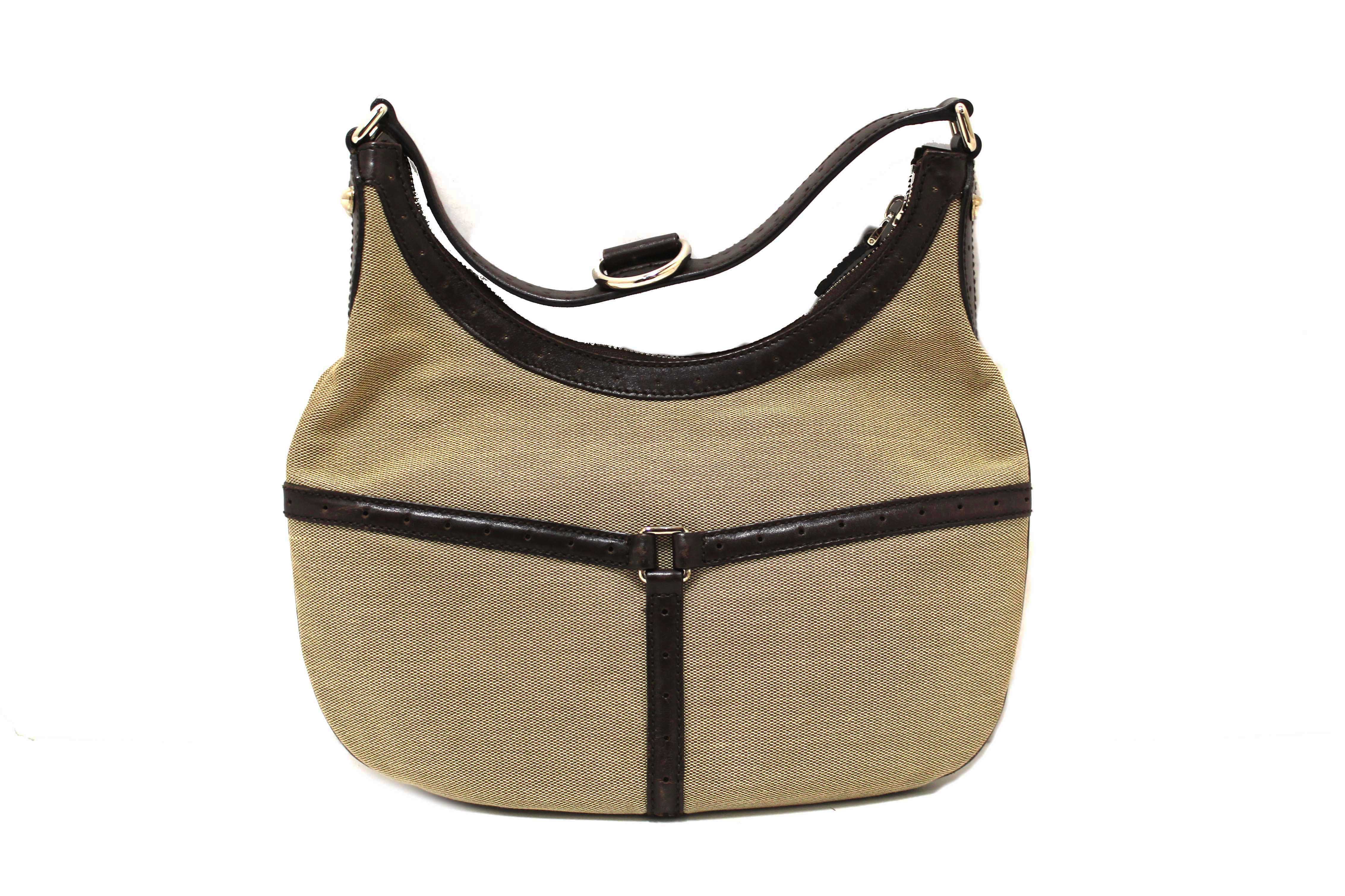 Authentic Gucci Beige Canvas Web GG Reins Small Hobo Bag 114869