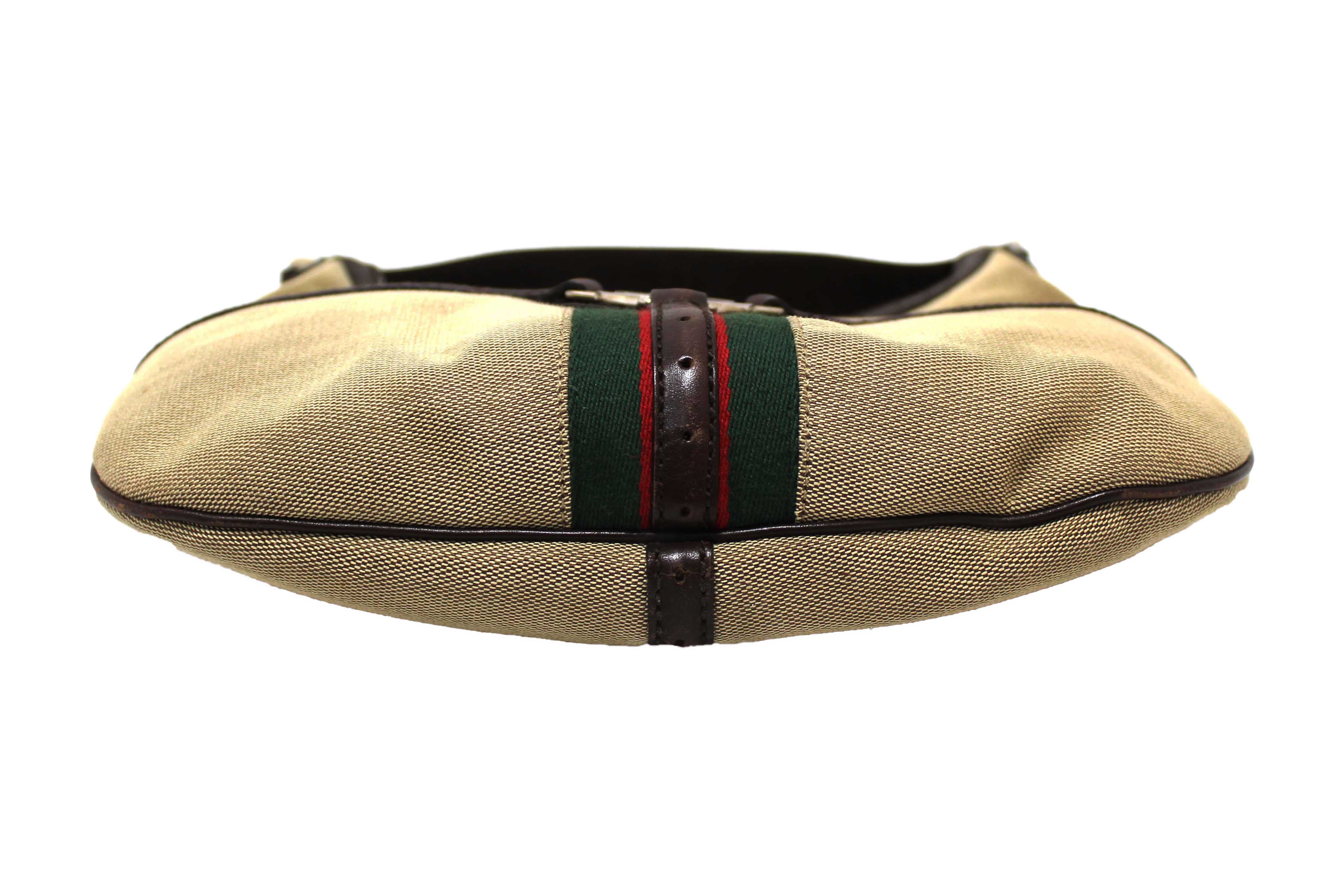 Authentic Gucci Beige Canvas Web GG Reins Small Hobo Bag 114869