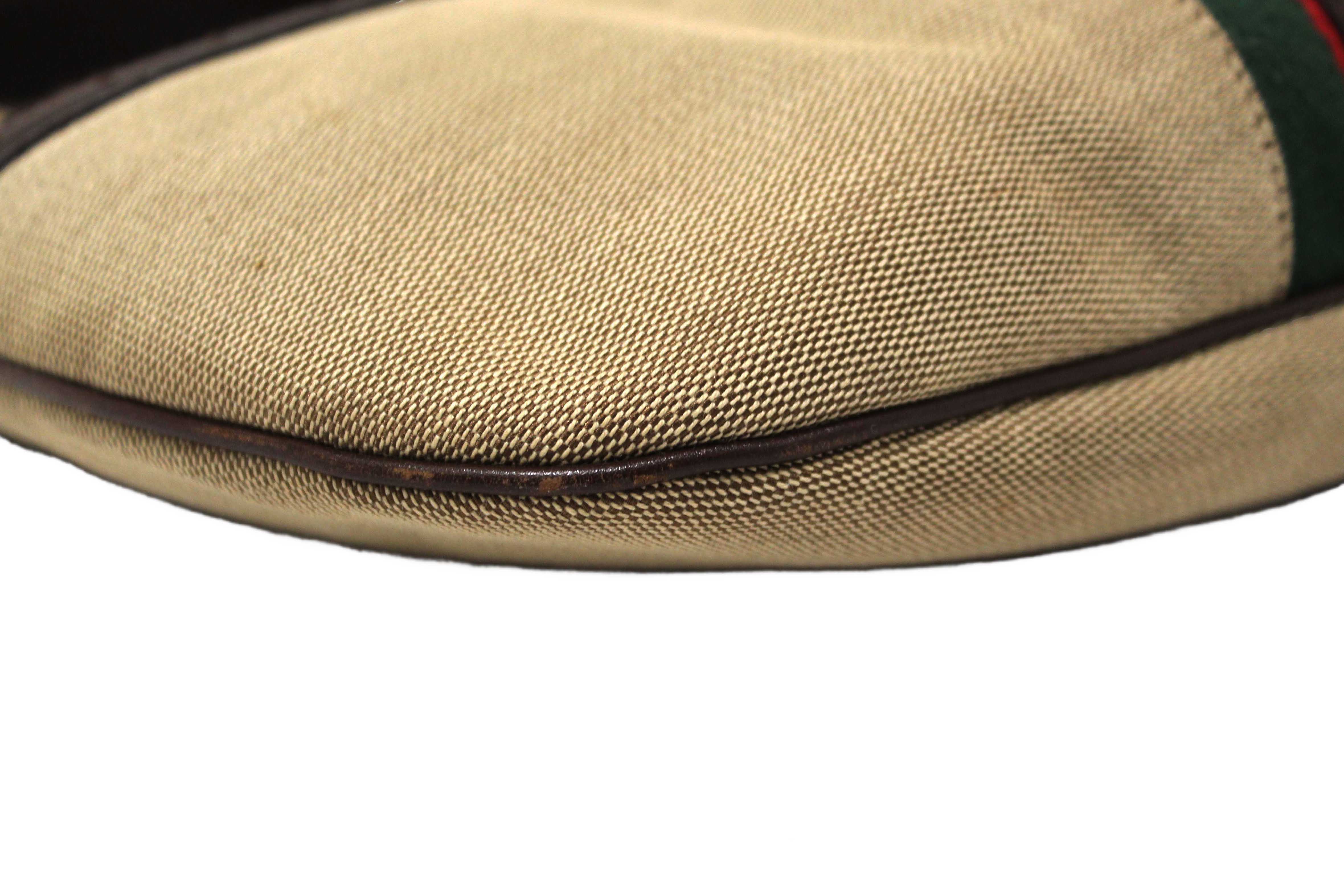 Authentic Gucci Beige Canvas Web GG Reins Small Hobo Bag 114869