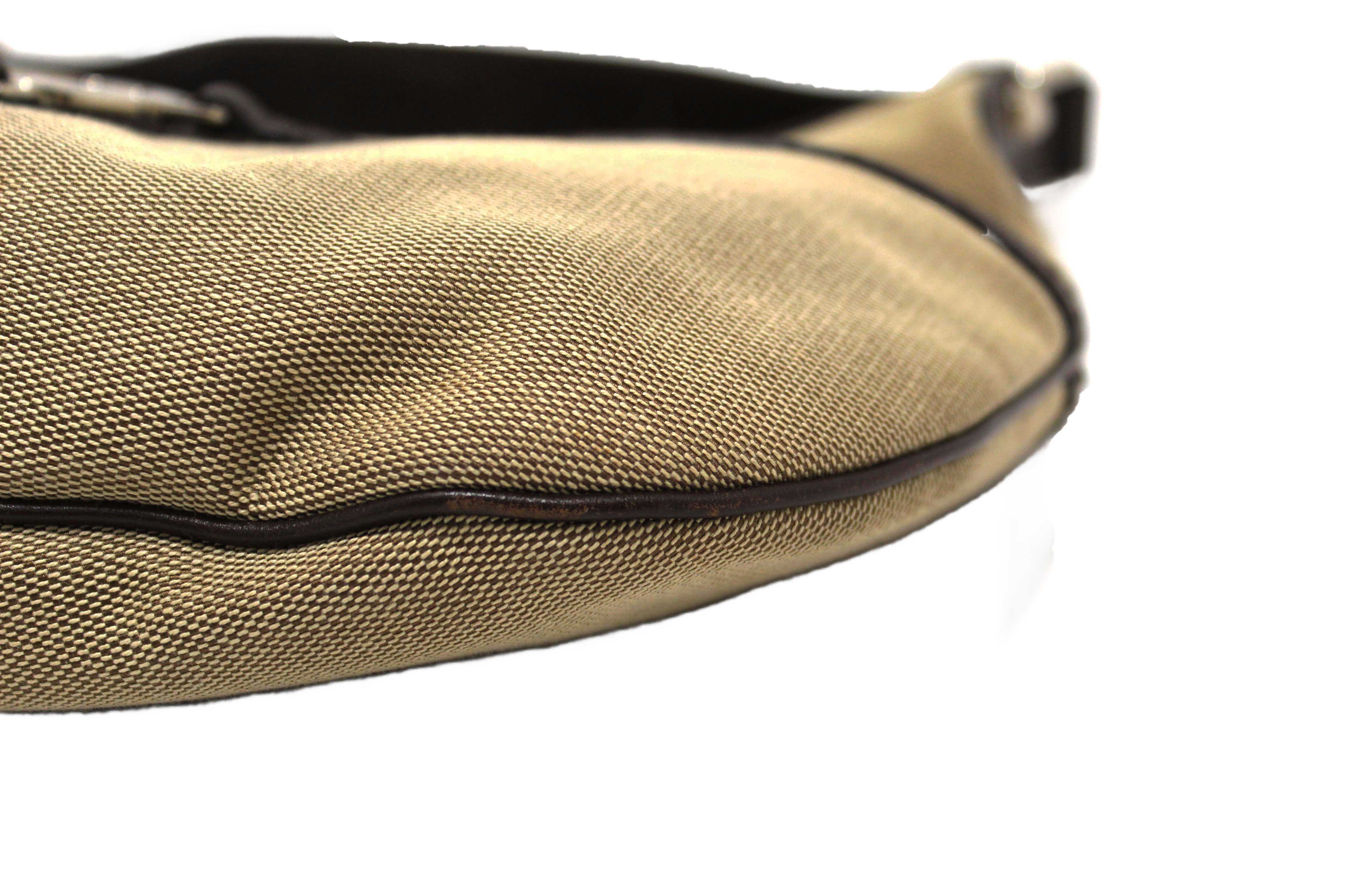 Authentic Gucci Beige Canvas Web GG Reins Small Hobo Bag 114869