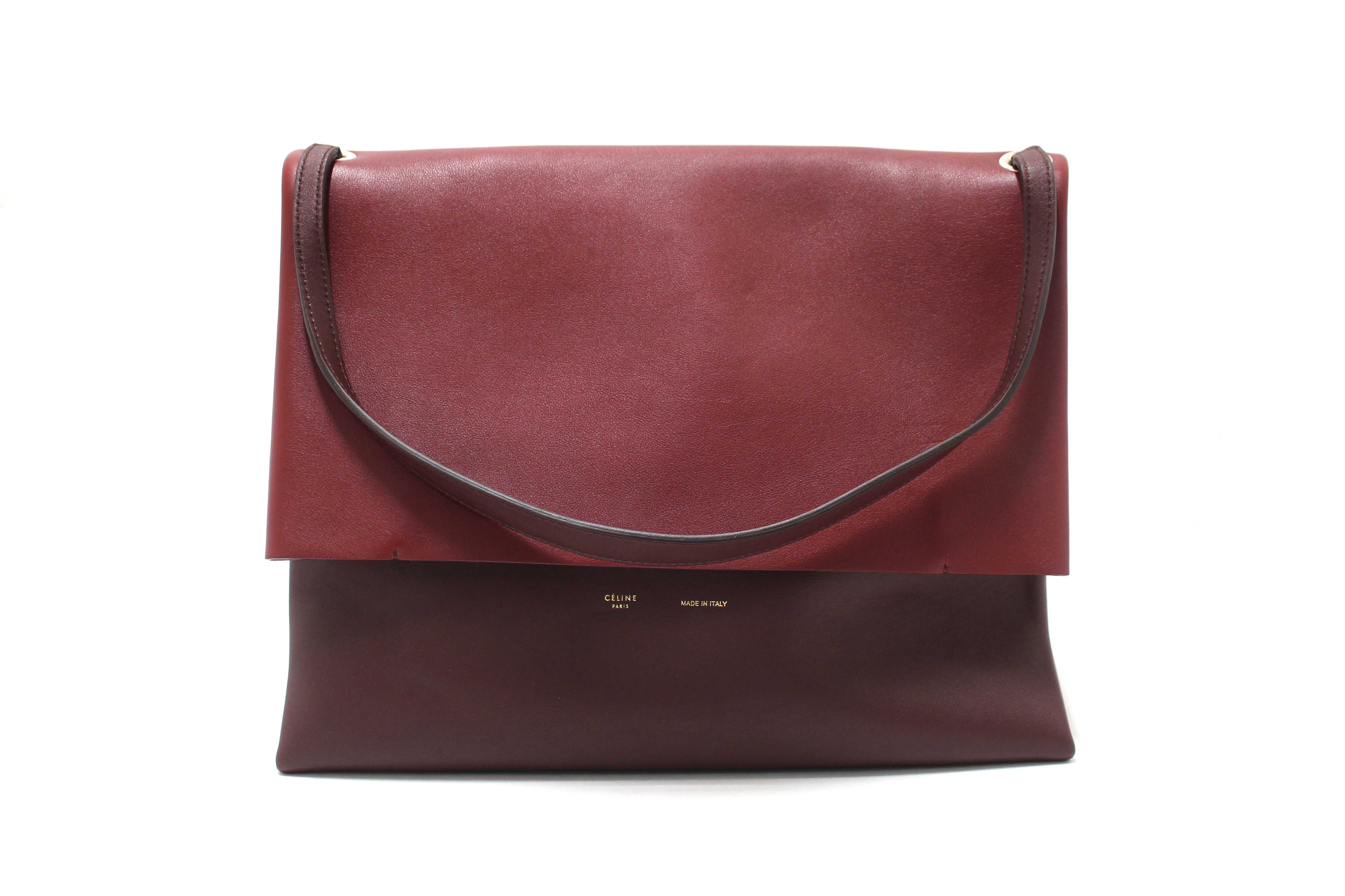 Authentic Celine Burgundy/Grey Calfskin Leather and Suede All Soft Shoulder Bag