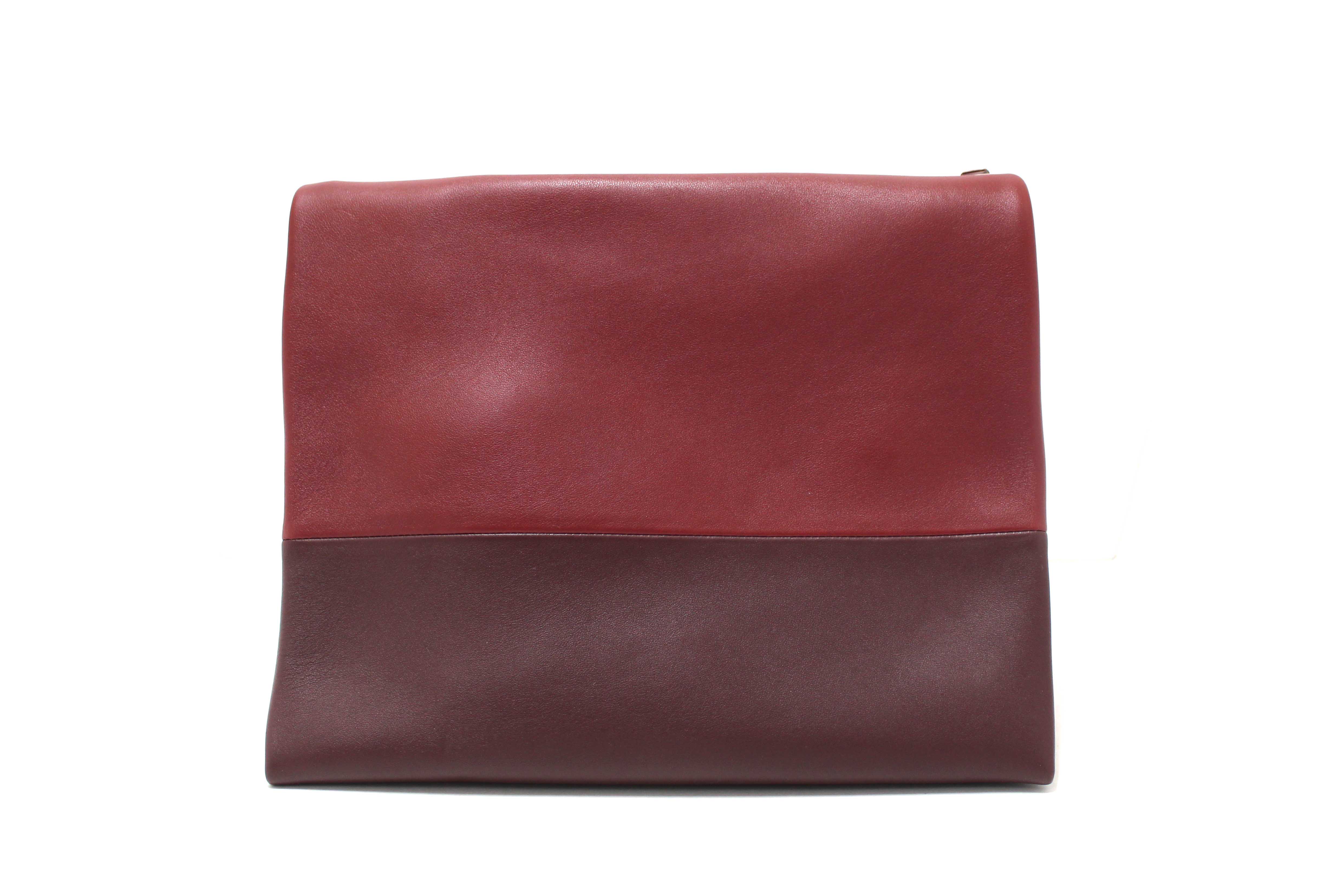 Authentic Celine Burgundy/Grey Calfskin Leather and Suede All Soft Shoulder Bag